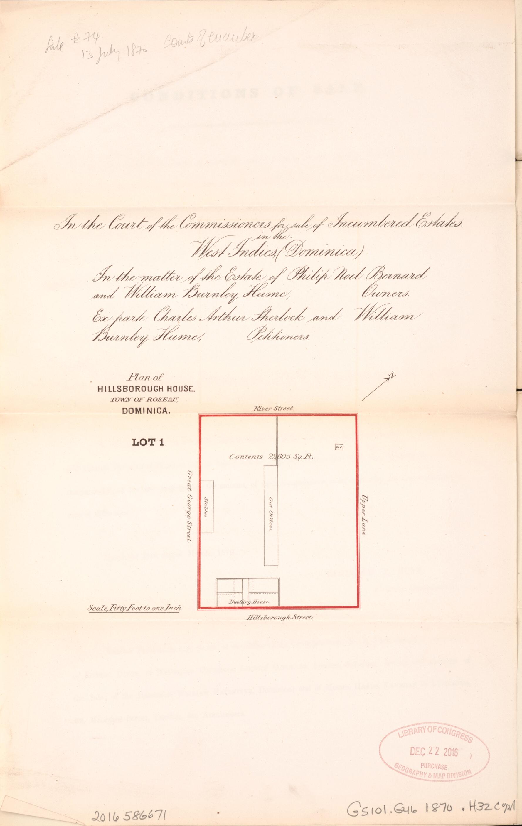 This old map of Plan of Hillsborough House from Encumbered Estates In the West Indies (Dominica) from 1870 was created by Vaughan & Leifchild (Firm) Hards in 1870