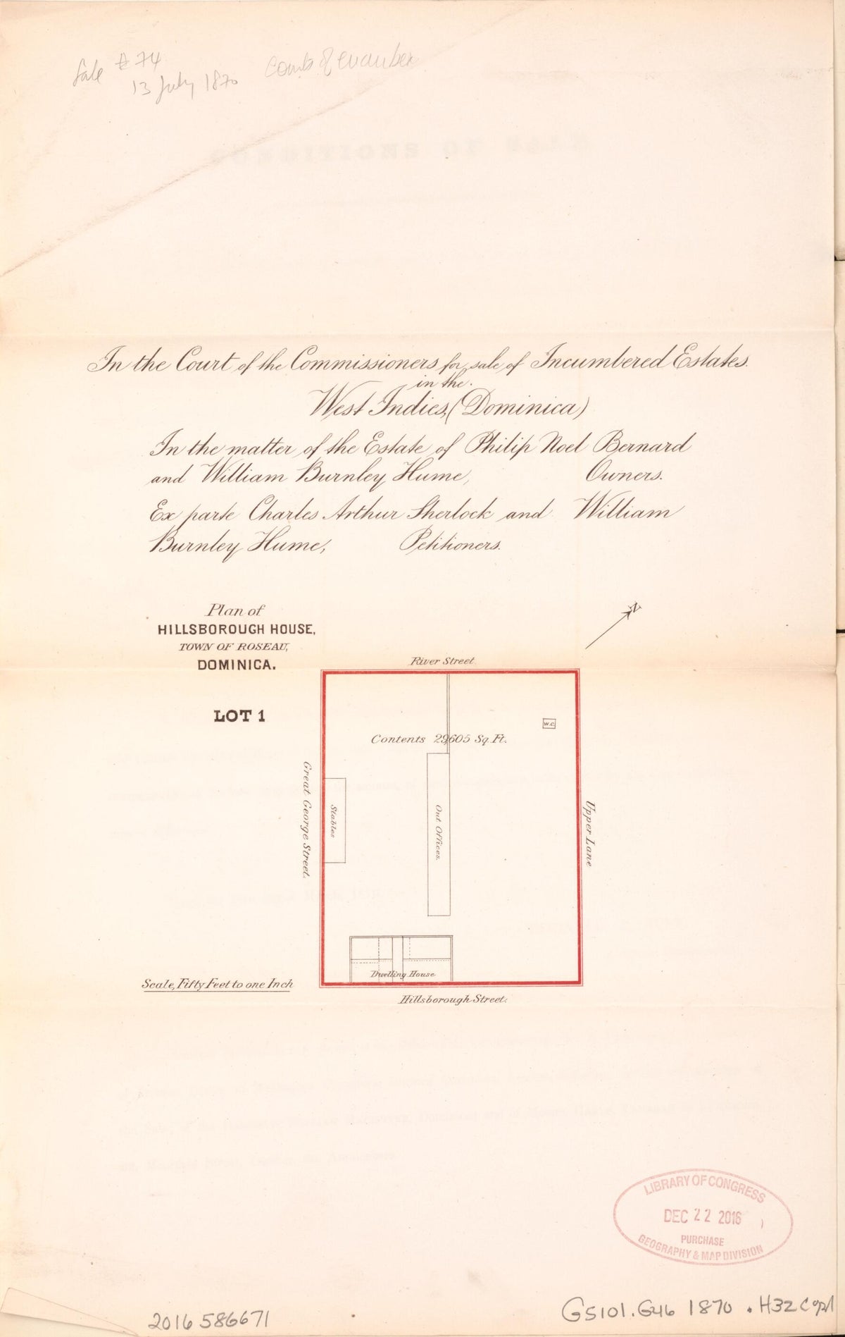 Plan of Hillsborough House from Encumbered Estates In the West Indies (Dominica) 1870 by Relic Map Company