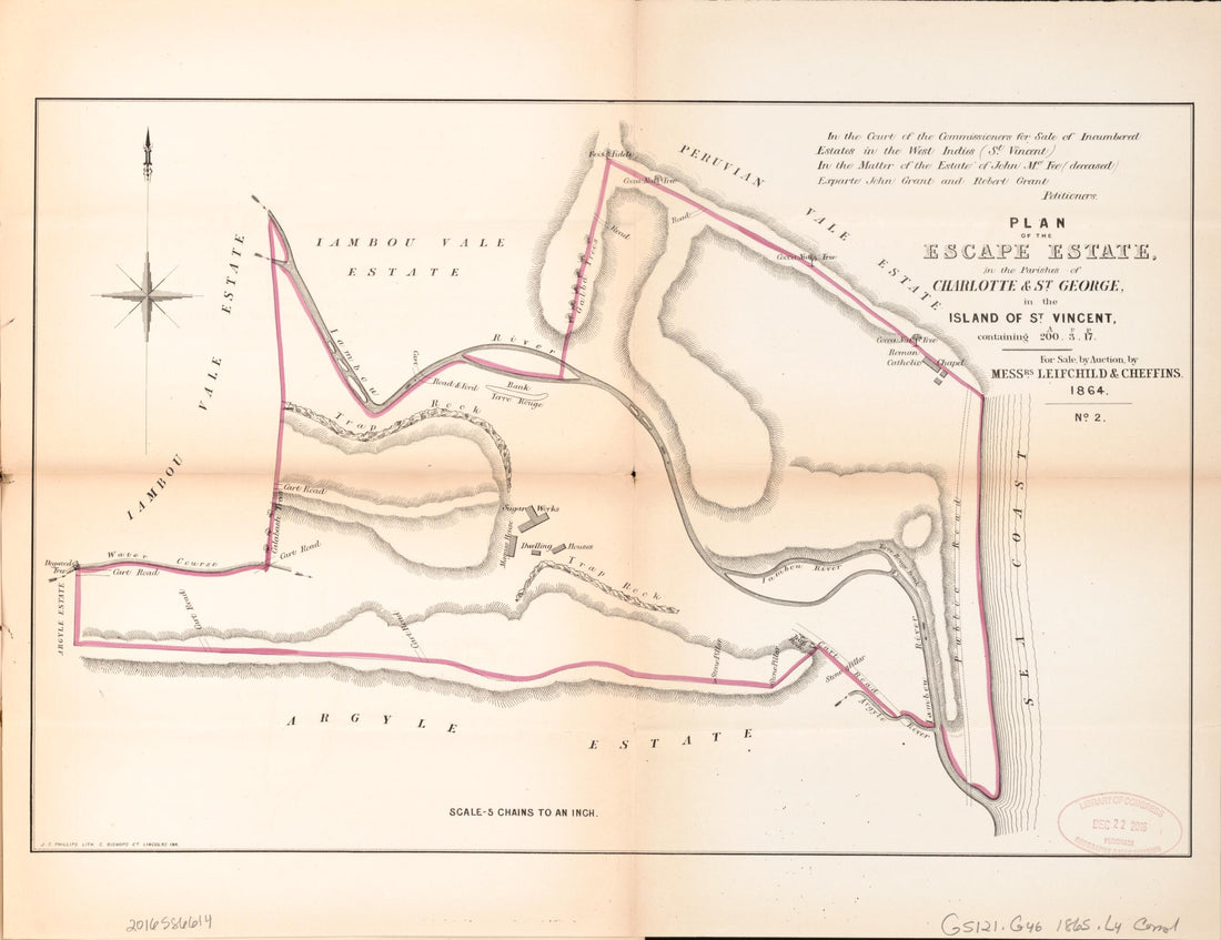 This old map of Plan of the Escape Estate from Encumbered Estates In the West Indies (St. Vincent) from 1865 was created by Henry James Stonor in 1865
