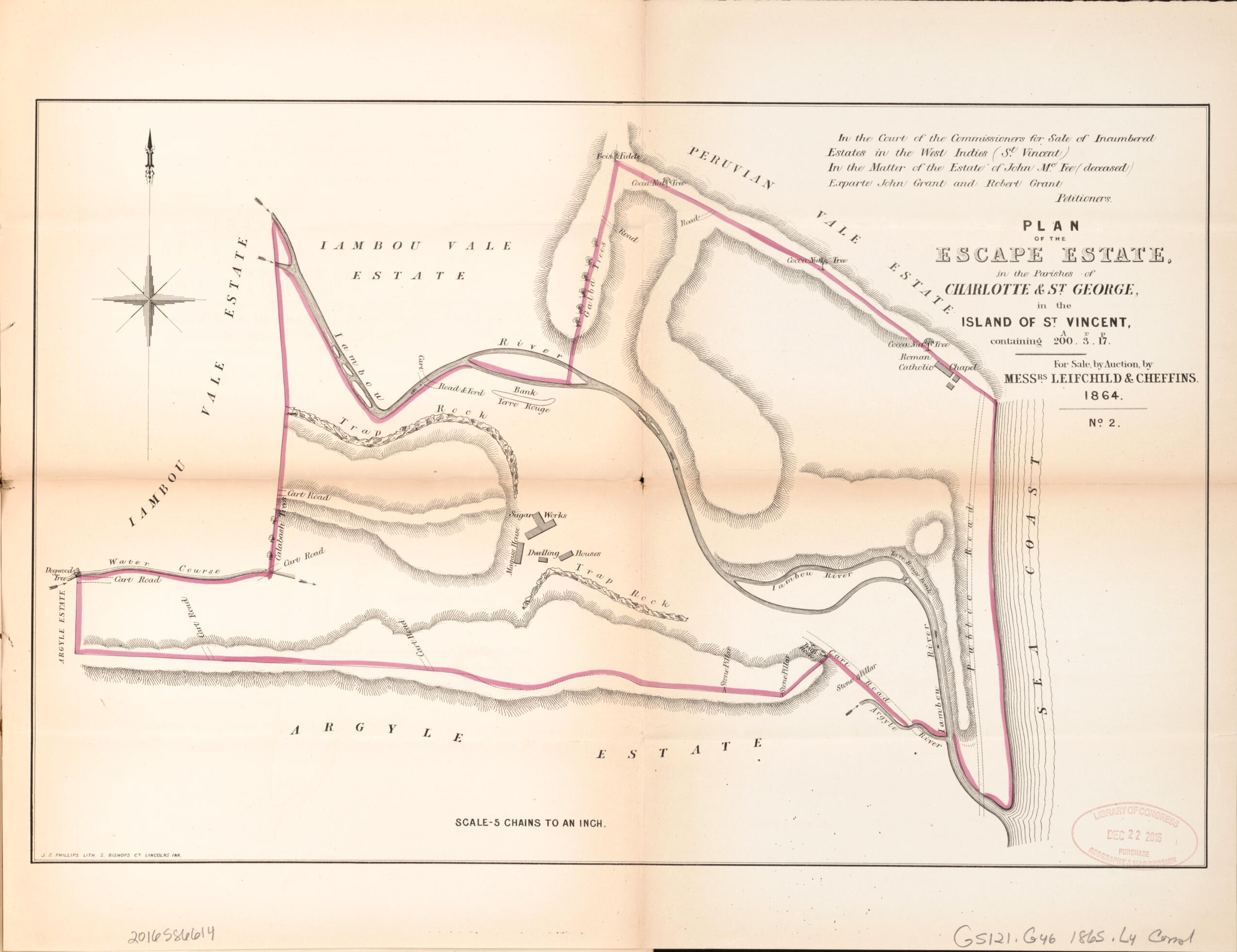 This old map of Plan of the Escape Estate from Encumbered Estates In the West Indies (St. Vincent) from 1865 was created by Henry James Stonor in 1865