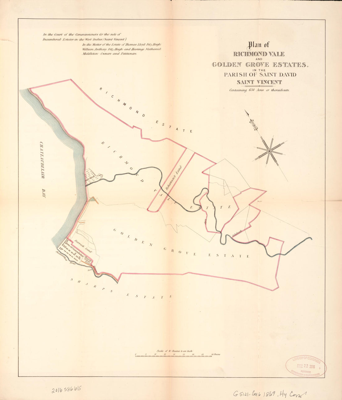 This old map of Plan of Richmond Vale from Encumbered Estates In the West Indies (Saint Vincent) from 1869 was created by Vaughan & Leifchild (Firm) Hards in 1869