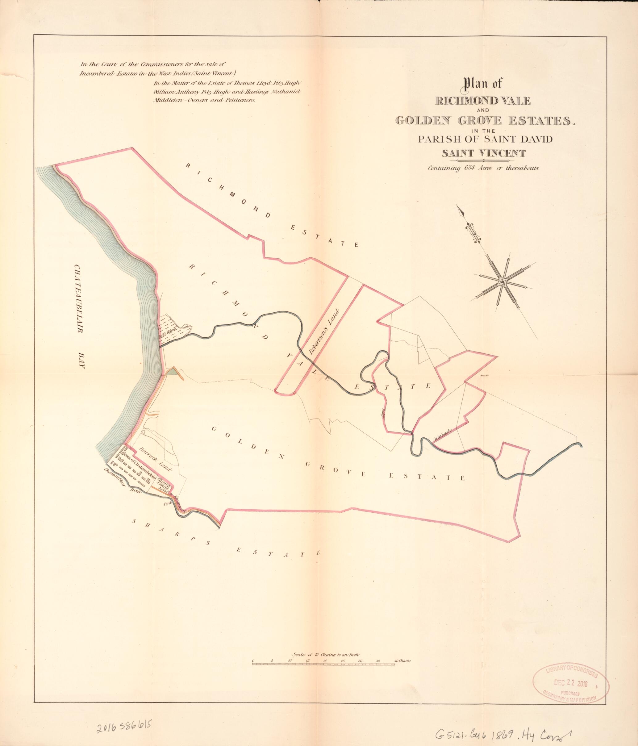 This old map of Plan of Richmond Vale from Encumbered Estates In the West Indies (Saint Vincent) from 1869 was created by Vaughan & Leifchild (Firm) Hards in 1869