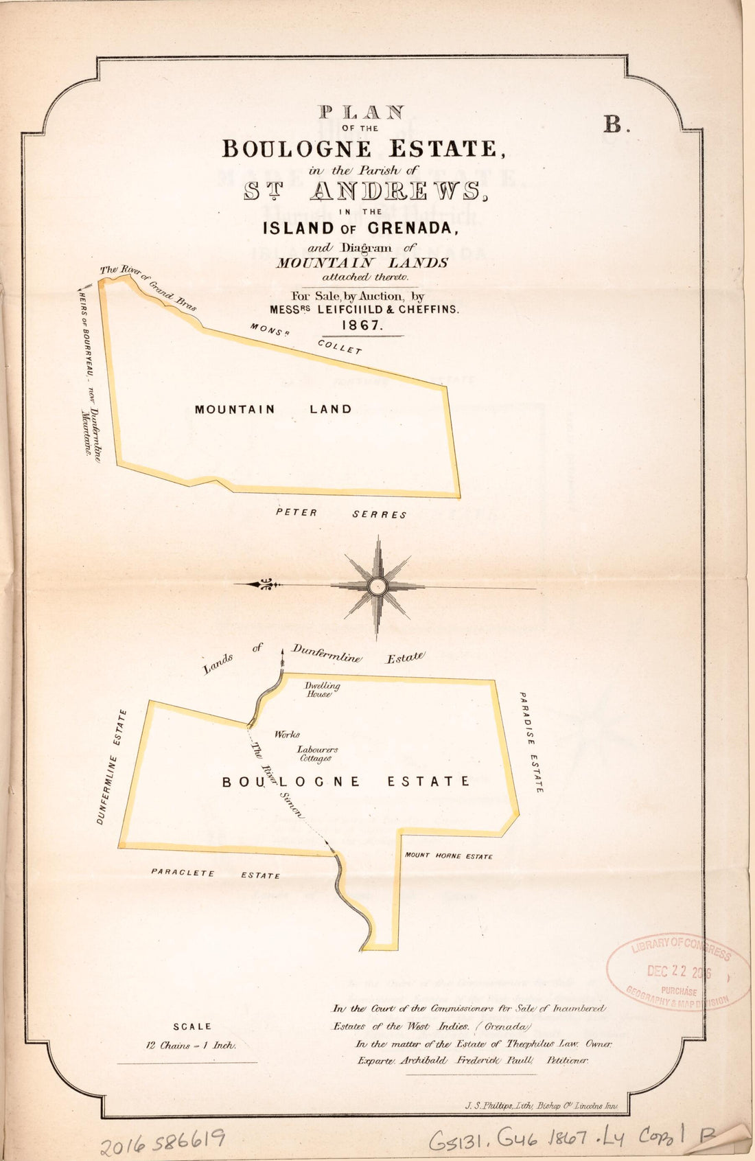 This old map of Plan of the Boulogne Estate from Encumbered Estates In the West Indies (Grenada) from 1867 was created by Leifchild & Cheffins (Firm) in 1867