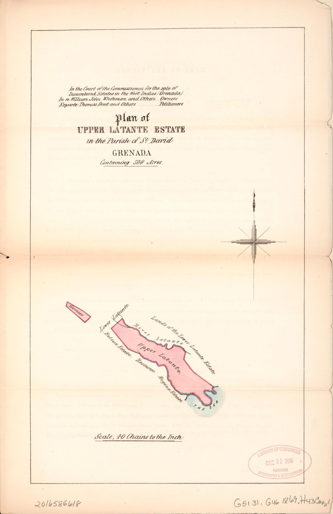 This old map of Plan of Upper Latante Estate from Encumbered Estates In the West Indies (Grenada) from 1869 was created by Vaughan & Leifchild (Firm) Hards in 1869