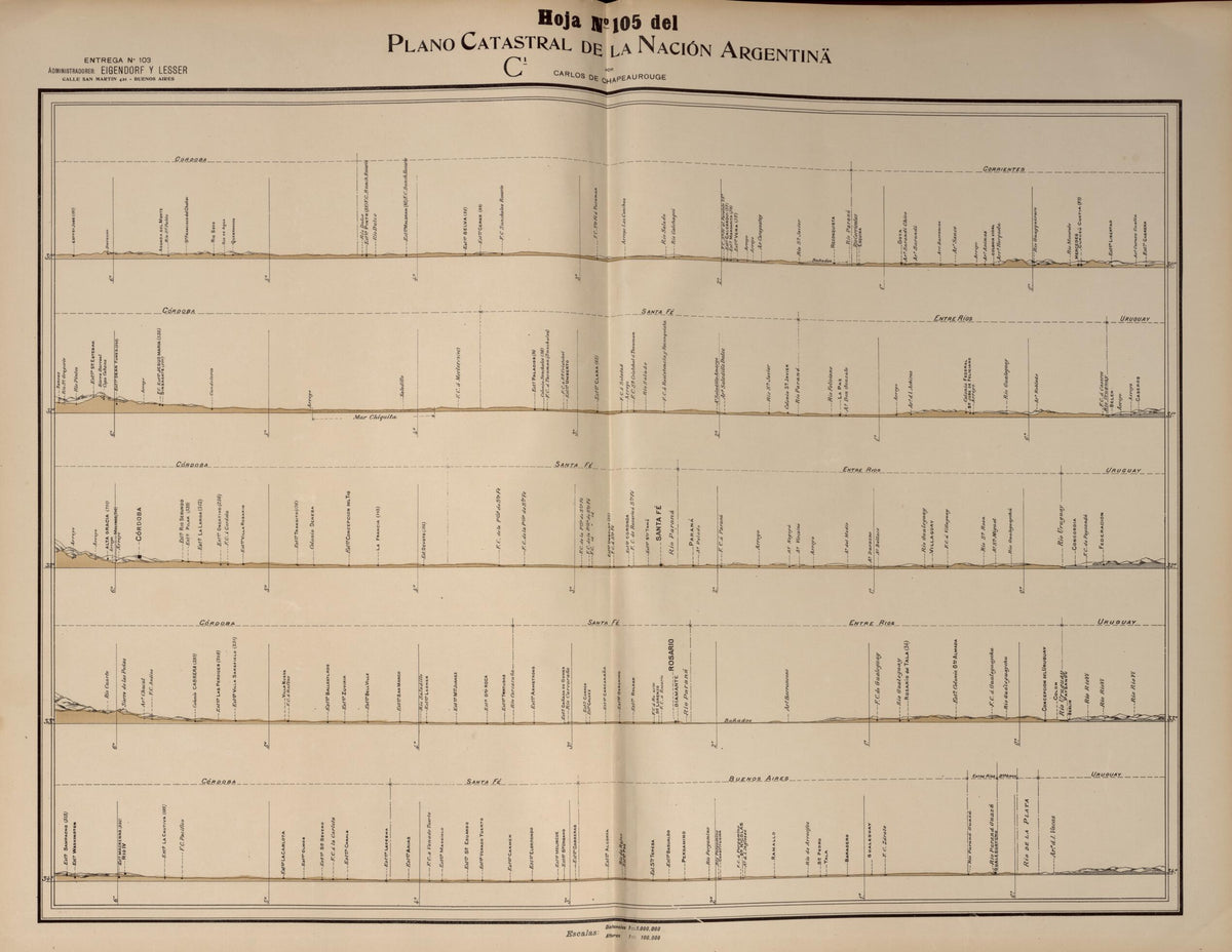 Plano Catastral De La Nacion Argentina, Hoja No. 105 from Argentina 1901 by Relic Map Company