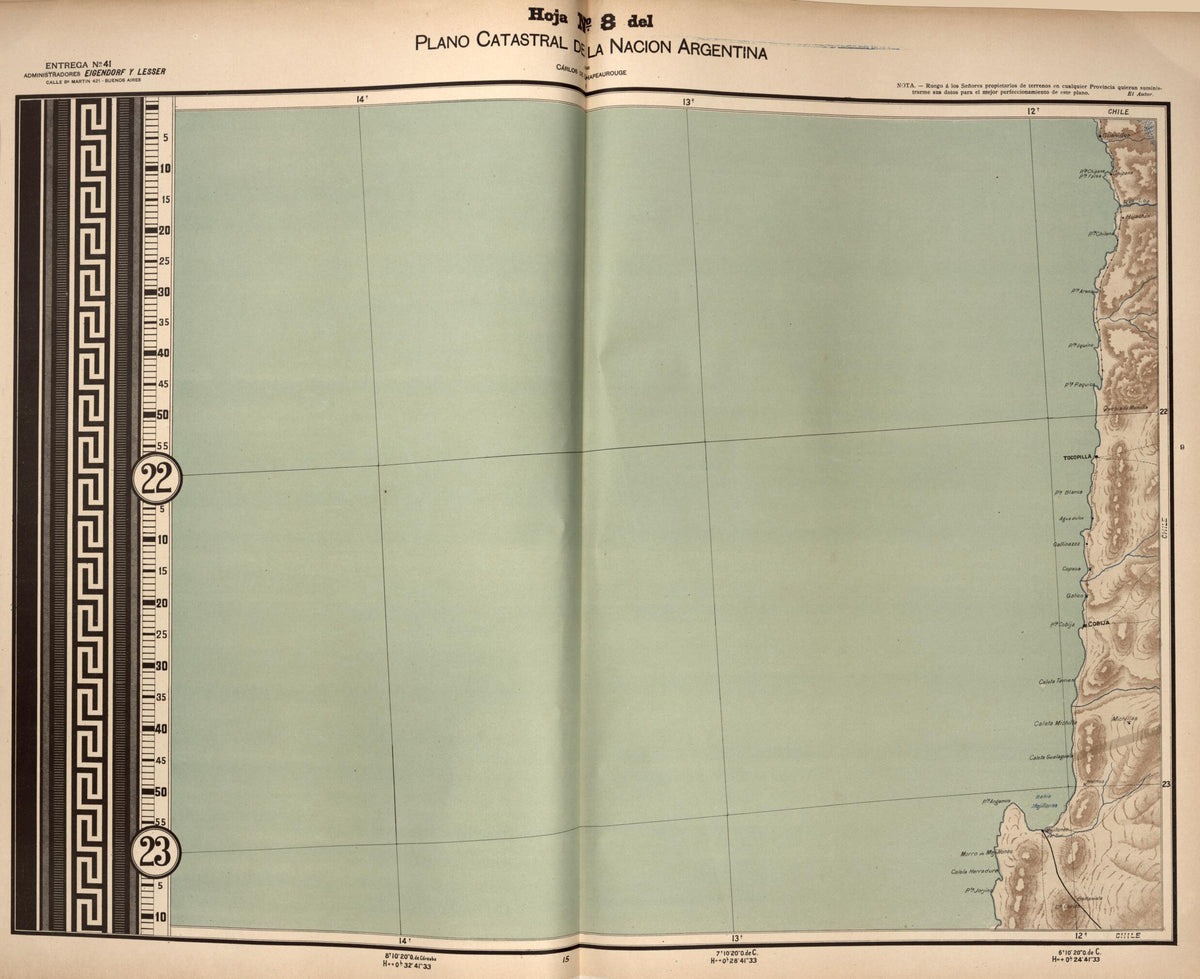 Plano Catastral De La Nacion Argentina, Hoja No. 8 from Argentina 1901 by Relic Map Company