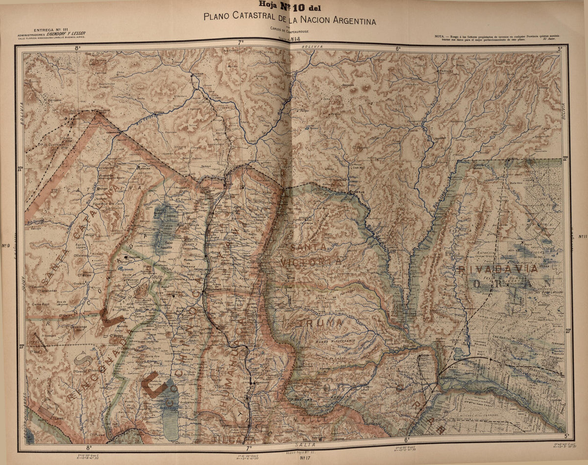 Plano Catastral De La Nacion Argentina, Hoja No. 10 from Argentina 1901 by Relic Map Company