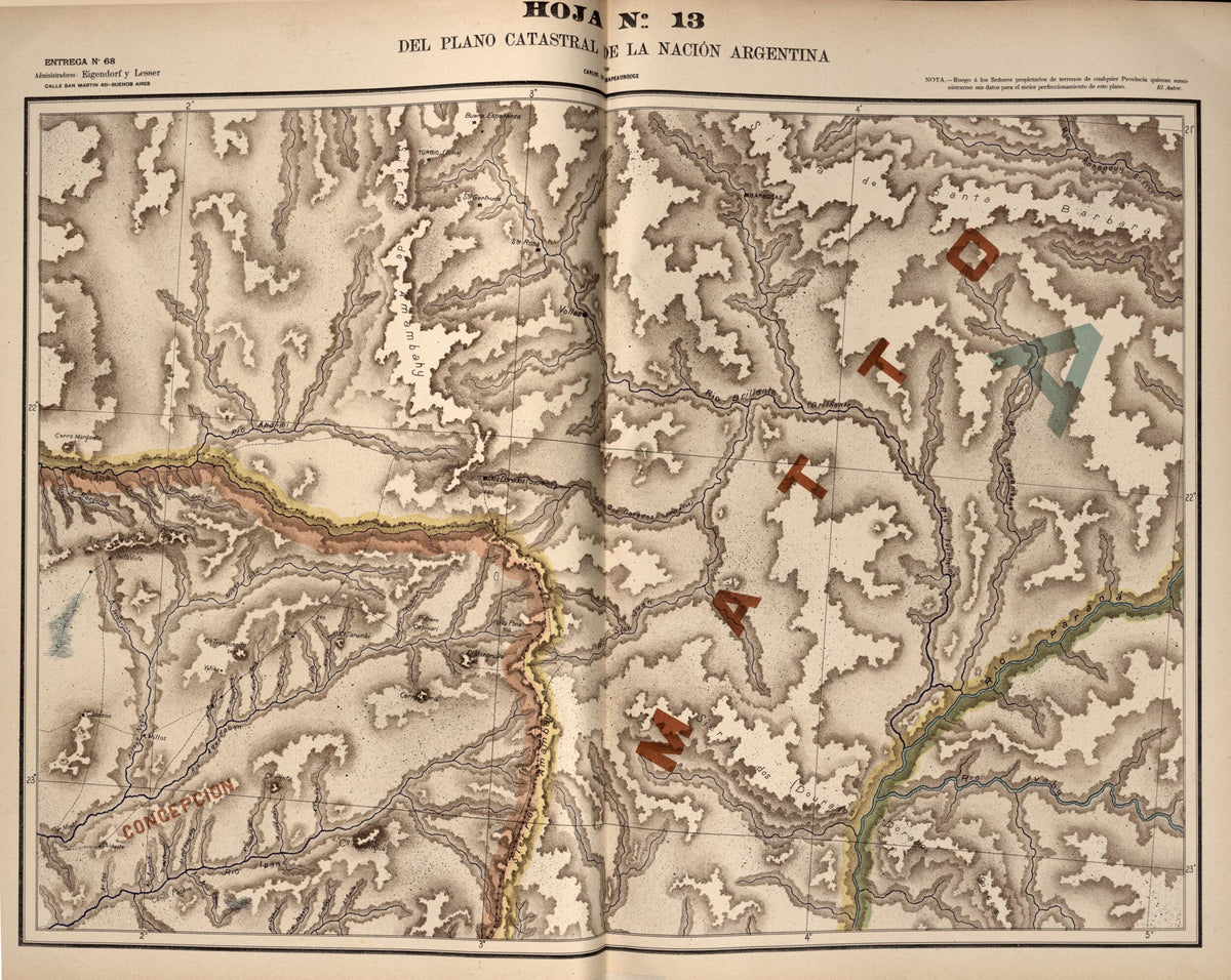Plano Catastral De La Nacion Argentina, Hoja No. 13 from Argentina 1901 by Relic Map Company