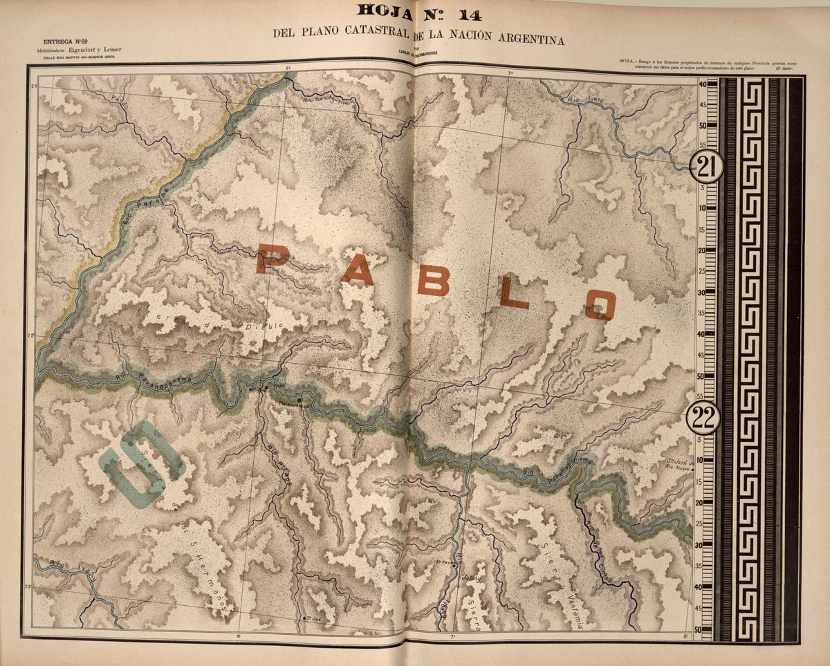 Plano Catastral De La Nacion Argentina, Hoja No. 14 from Argentina 1901 by Relic Map Company