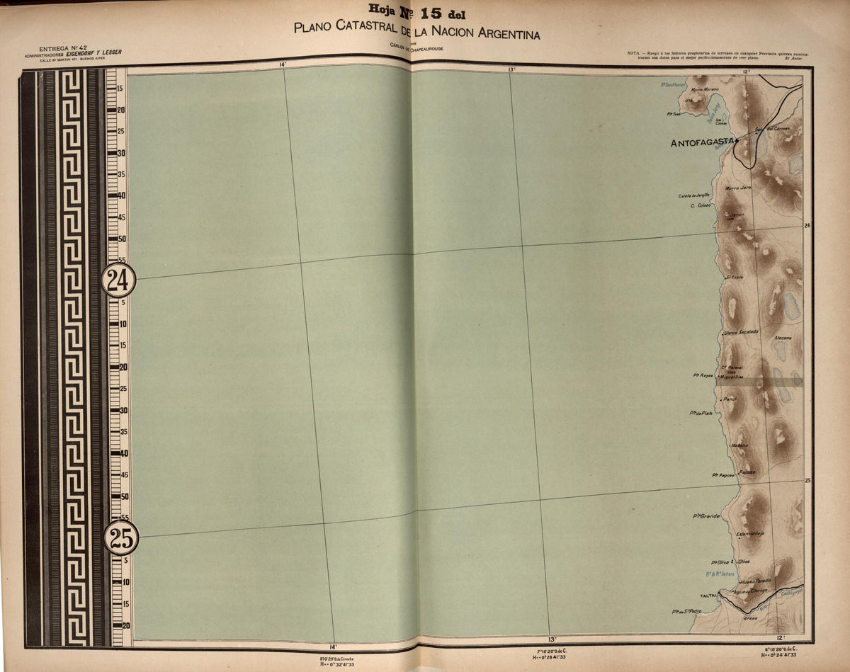 Plano Catastral De La Nacion Argentina, Hoja No. 15 from Argentina 1901 by Relic Map Company