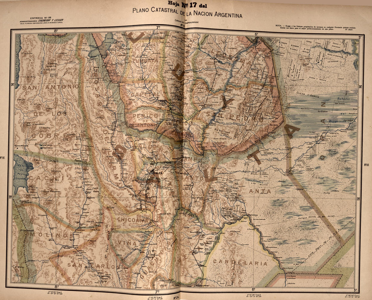 Plano Catastral De La Nacion Argentina, Hoja No. 17 from Argentina 1901 by Relic Map Company