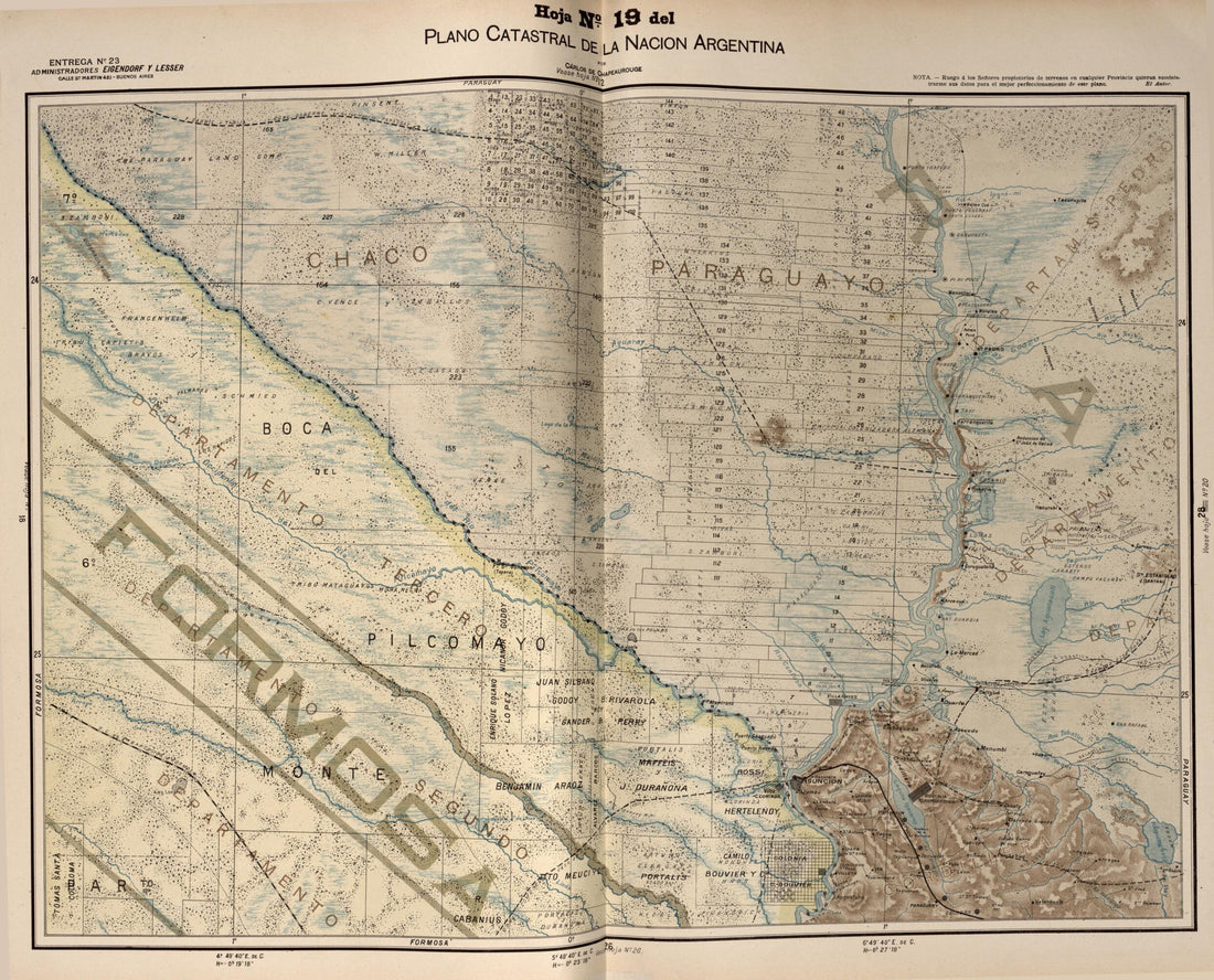 This old map of Plano Catastral De La Nacion Argentina, Hoja No. 19 from Argentina from 1901 was created by Carlos De Chapeaurouge in 1901