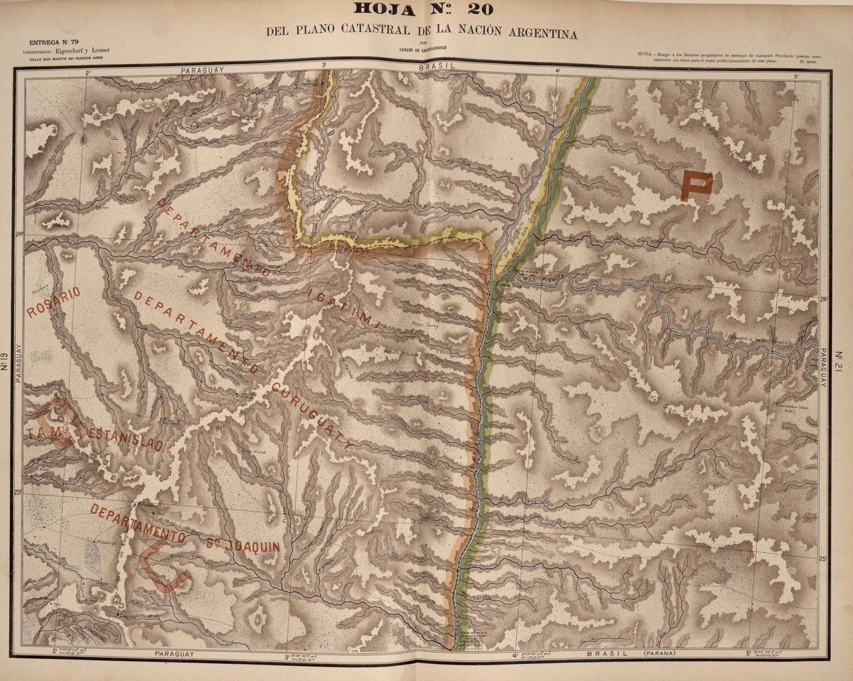 Plano Catastral De La Nacion Argentina, Hoja No. 20 from Argentina 1901 by Relic Map Company