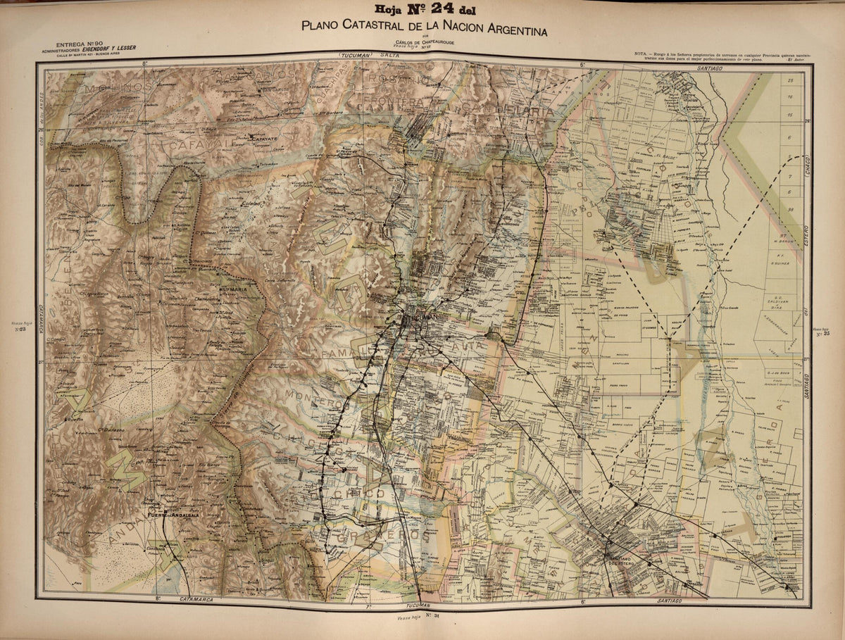 Plano Catastral De La Nacion Argentina, Hoja No. 24 from Argentina 1901 by Relic Map Company