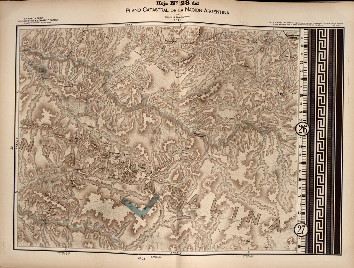 Plano Catastral De La Nacion Argentina, Hoja No. 28 from Argentina 1901 by Relic Map Company