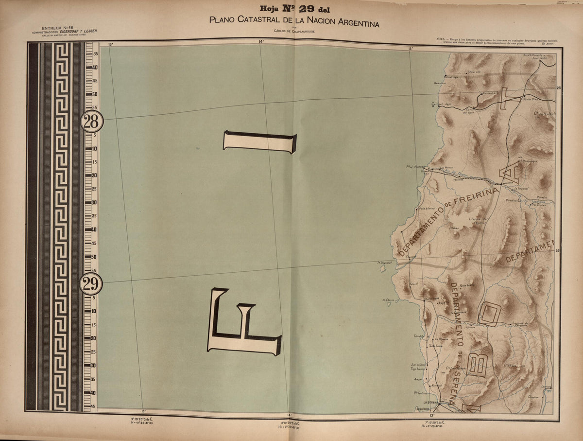 Plano Catastral De La Nacion Argentina, Hoja No. 29 from Argentina 1901 by Relic Map Company