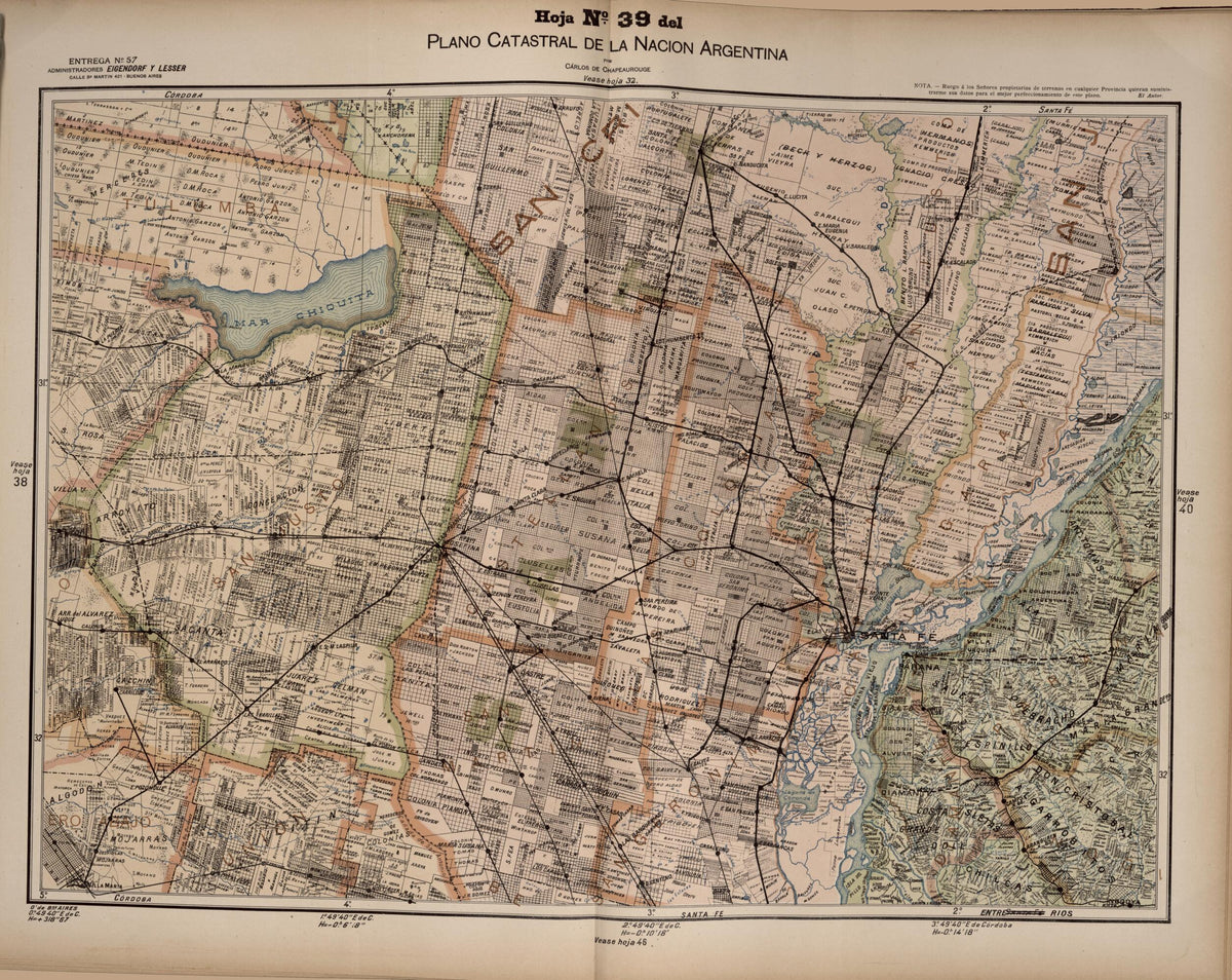 Plano Catastral De La Nacion Argentina, Hoja No. 39 from Argentina 1901 by Relic Map Company