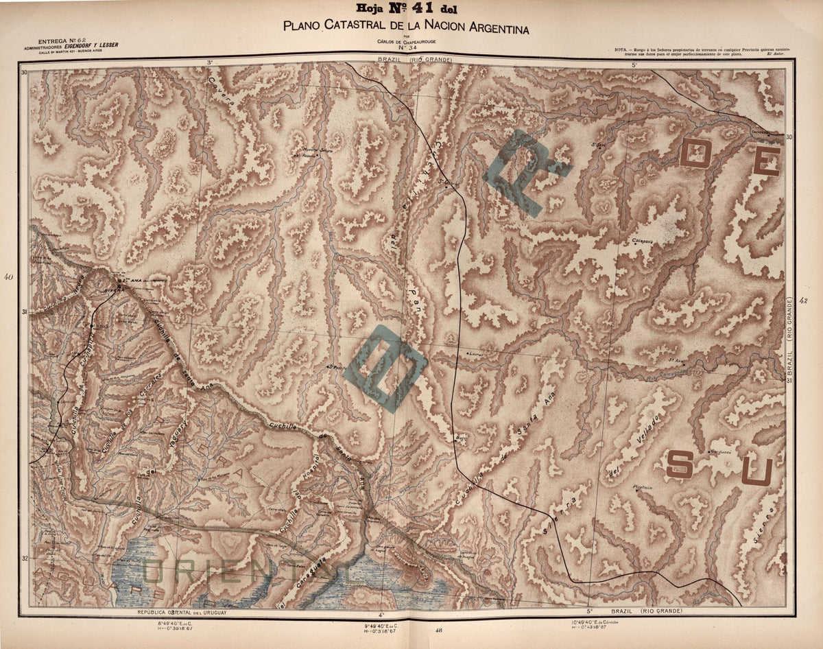 Plano Catastral De La Nacion Argentina, Hoja No. 41 from Argentina 1901 by Relic Map Company