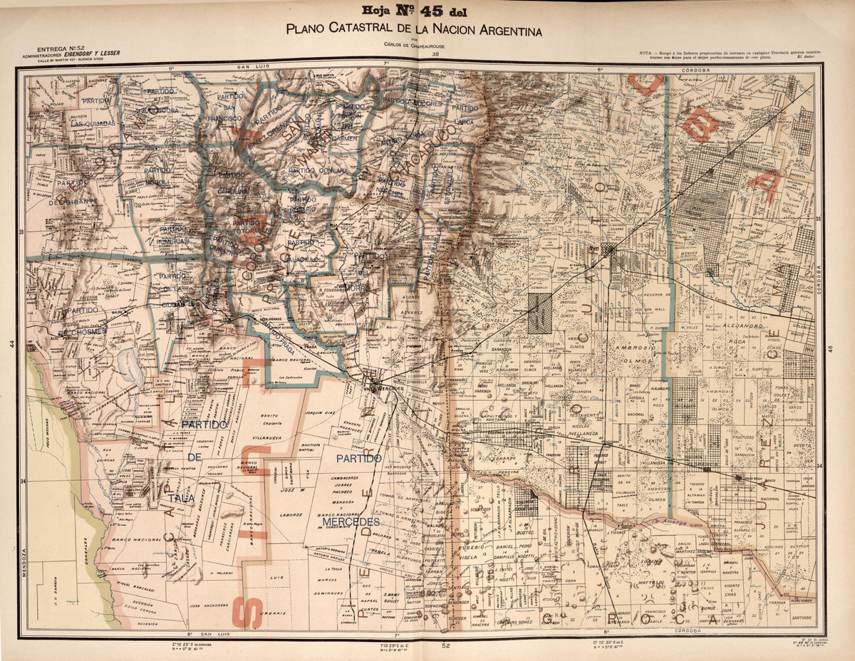 Plano Catastral De La Nacion Argentina, Hoja No. 45 from Argentina 1901 by Relic Map Company