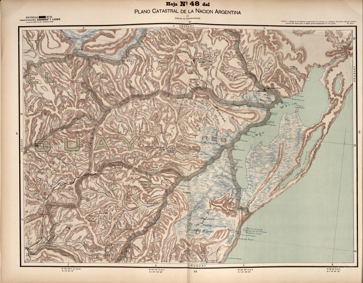 Plano Catastral De La Nacion Argentina, Hoja No. 48 from Argentina 1901 by Relic Map Company