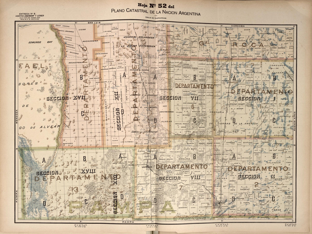 Plano Catastral De La Nacion Argentina, Hoja No. 52 from Argentina 1901 by Relic Map Company