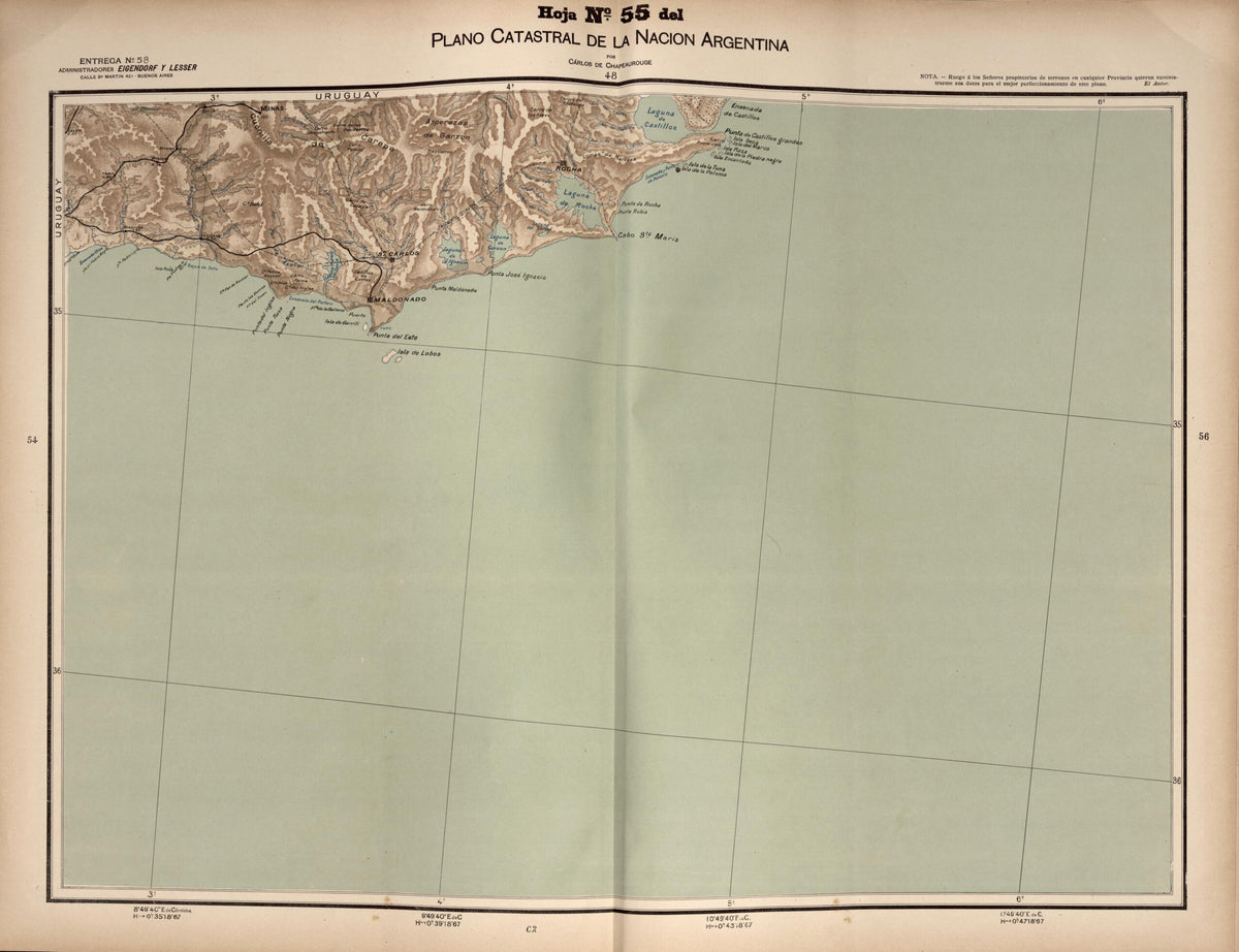 Plano Catastral De La Nacion Argentina, Hoja No. 55 from Argentina 1901 by Relic Map Company