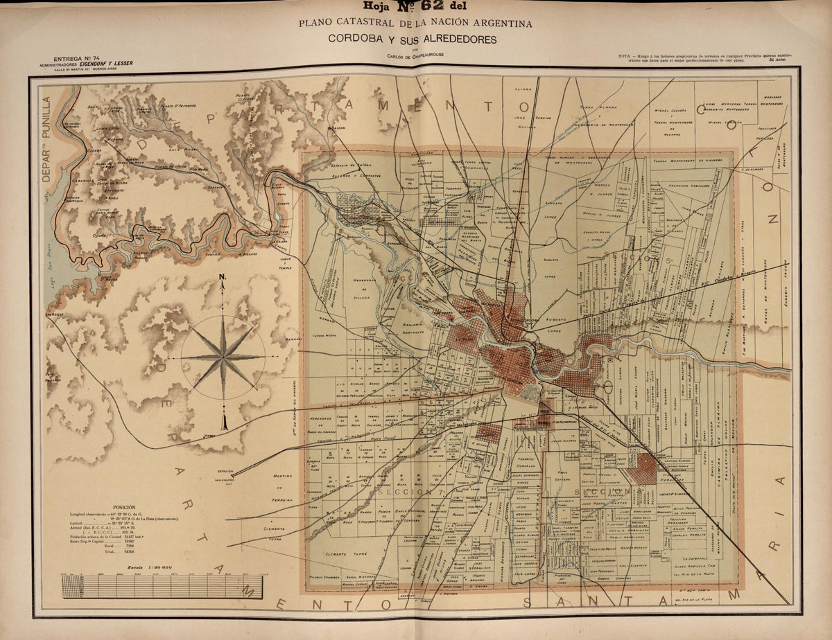 Plano Catastral De La Nacion Argentina, Hoja No. 62 from Argentina 1901 by Relic Map Company