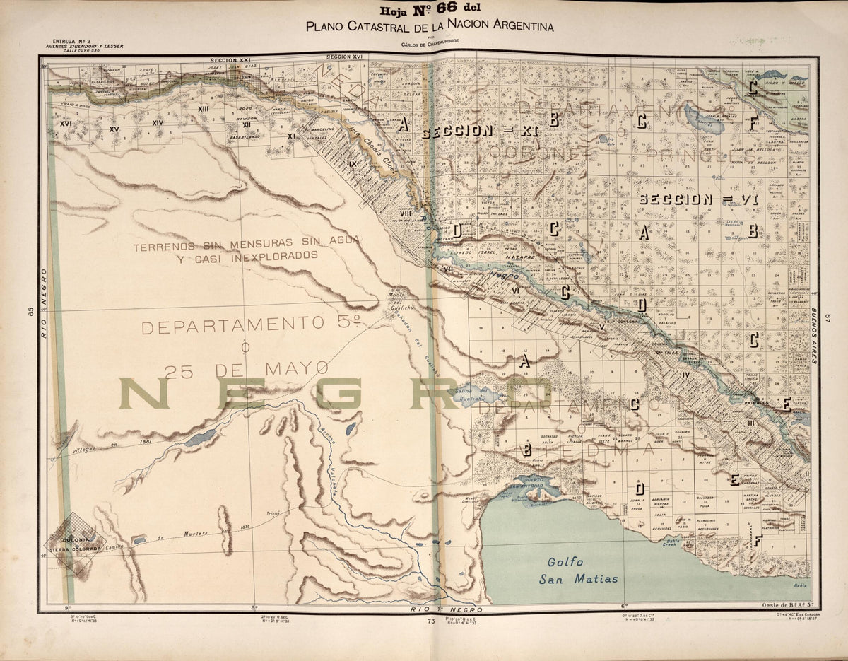 Plano Catastral De La Nacion Argentina, Hoja No. 66 from Argentina 1901 by Relic Map Company