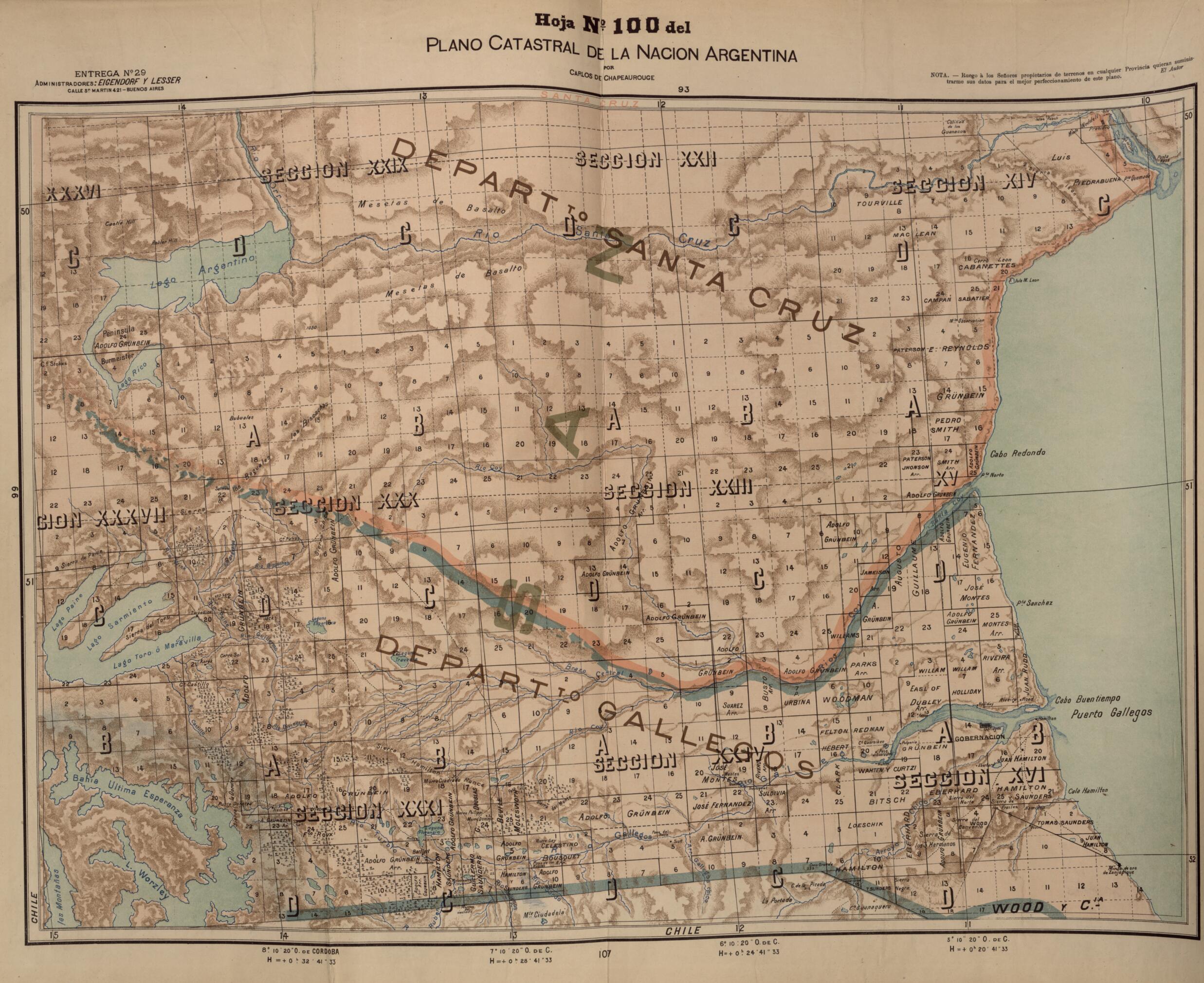 This old map of Plano Catastral De La Nacion Hoja No. 100 from República Argentina from 1905 was created by Carlos De Chapeaurouge in 1905