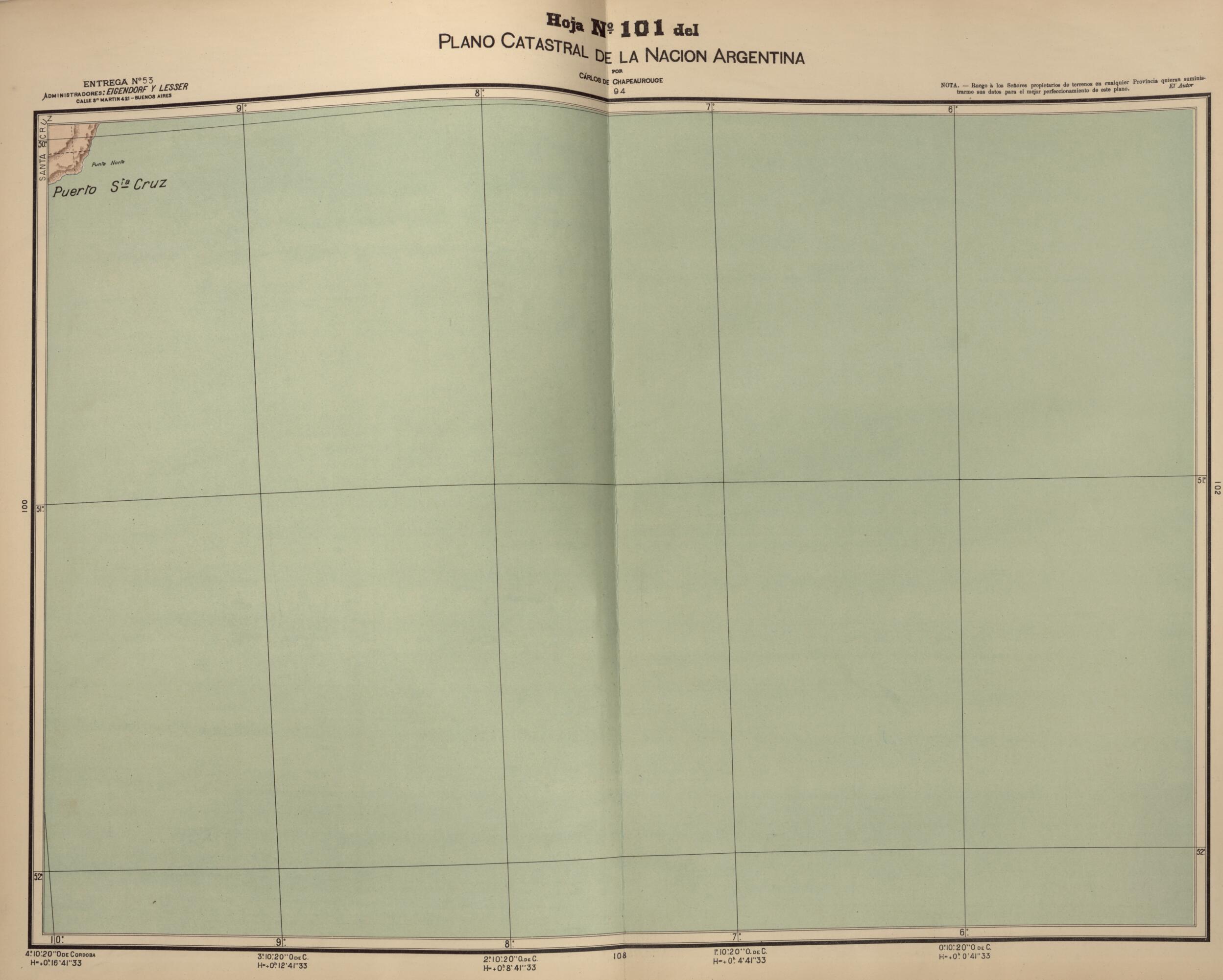 This old map of Plano Catastral De La Nacion Hoja No. 101 from República Argentina from 1905 was created by Carlos De Chapeaurouge in 1905