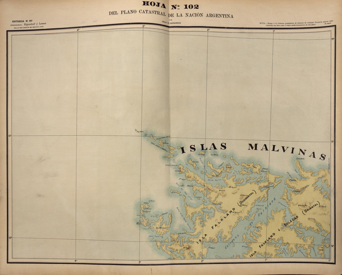 This old map of Plano Catastral De La Nacion Hoja No. 102 from República Argentina from 1905 was created by Carlos De Chapeaurouge in 1905