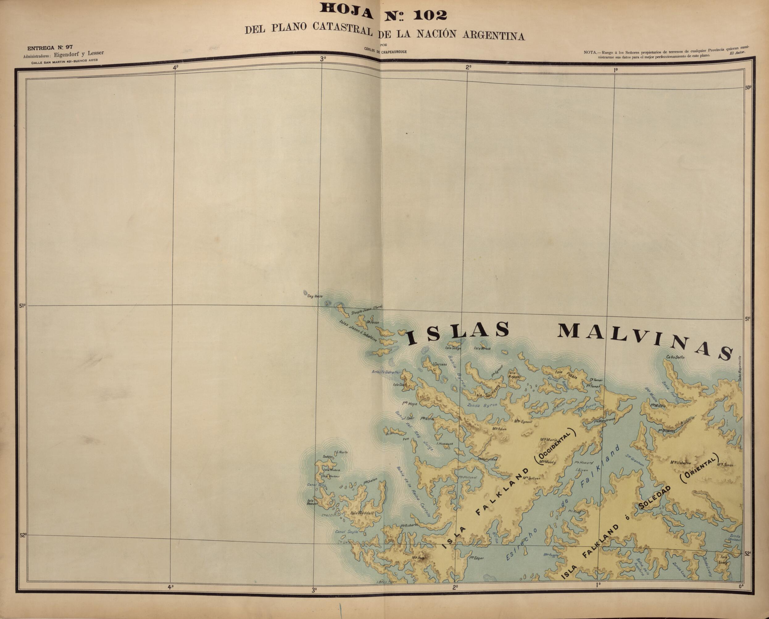 This old map of Plano Catastral De La Nacion Hoja No. 102 from República Argentina from 1905 was created by Carlos De Chapeaurouge in 1905