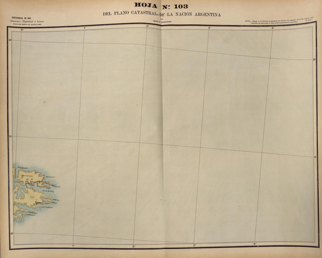 This old map of Plano Catastral De La Nacion Hoja No. 103 from República Argentina from 1905 was created by Carlos De Chapeaurouge in 1905