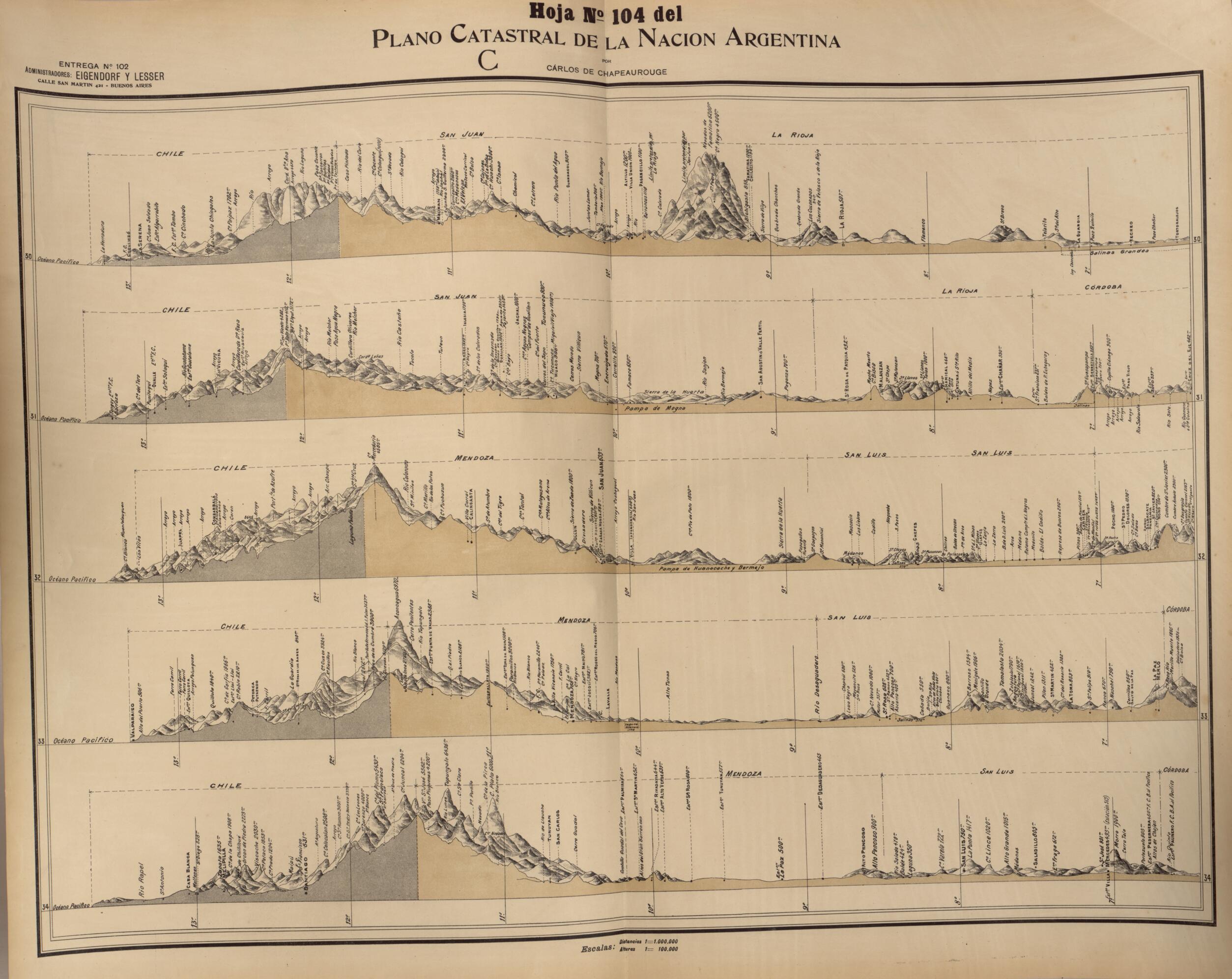 This old map of Plano Catastral De La Nacion Hoja No. 104 from República Argentina from 1905 was created by Carlos De Chapeaurouge in 1905