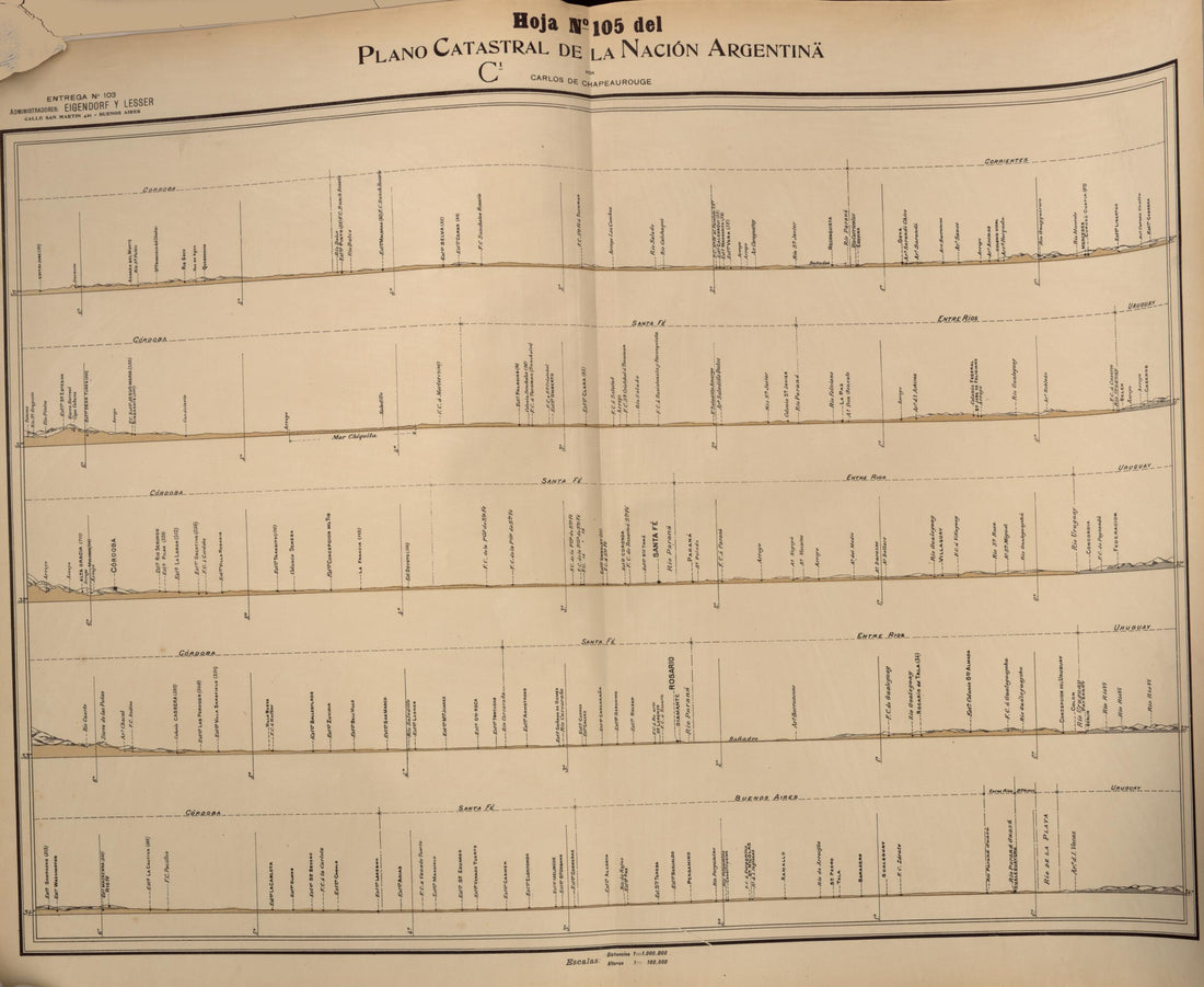 This old map of Plano Catastral De La Nacion Hoja No. 105 from República Argentina from 1905 was created by Carlos De Chapeaurouge in 1905
