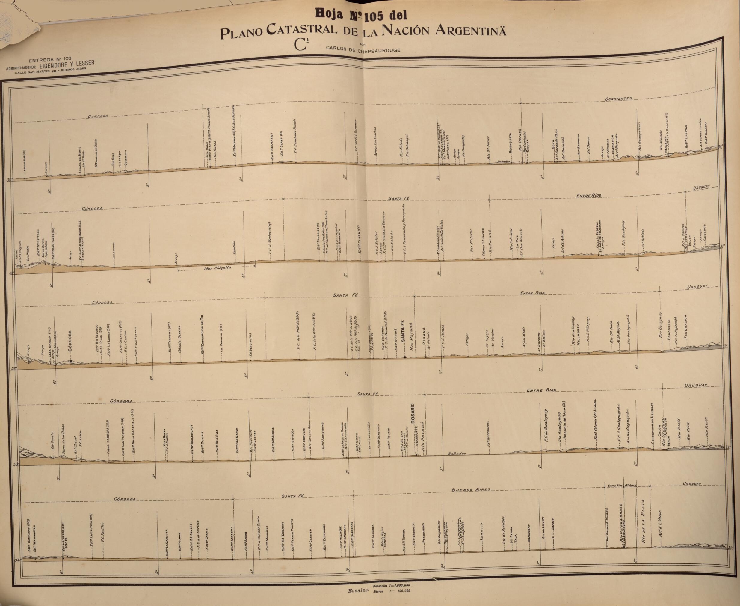 This old map of Plano Catastral De La Nacion Hoja No. 105 from República Argentina from 1905 was created by Carlos De Chapeaurouge in 1905