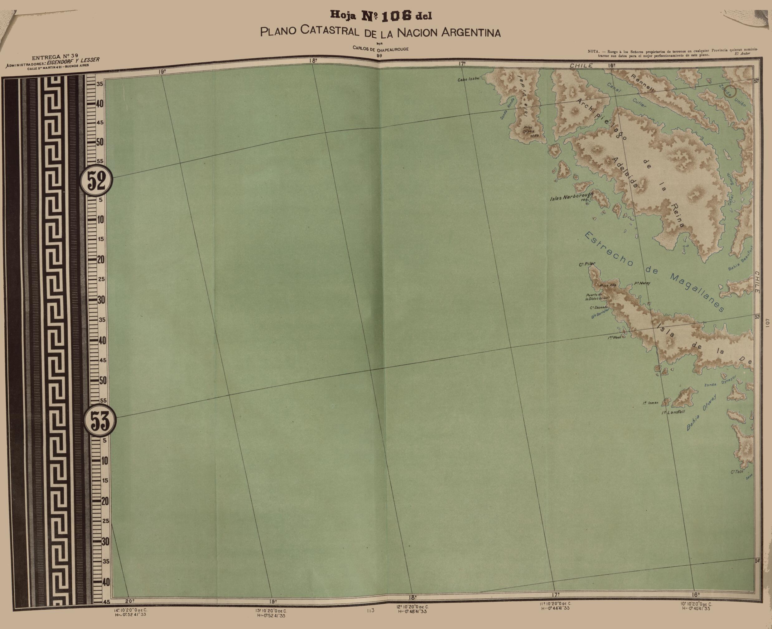 This old map of Plano Catastral De La Nacion Hoja No. 106 from República Argentina from 1905 was created by Carlos De Chapeaurouge in 1905