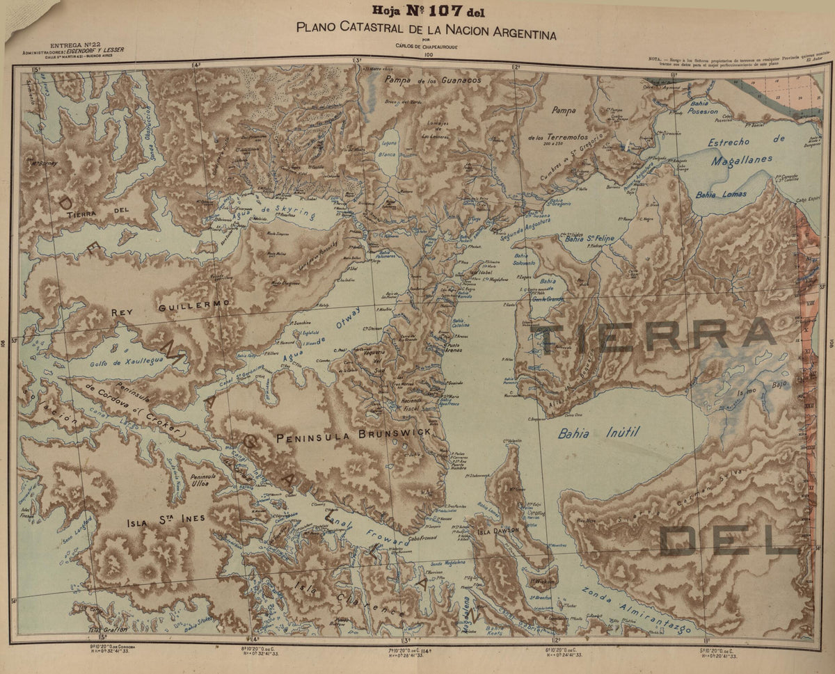 Plano Catastral De La Nacion Hoja No. 107 from República Argentina 1905 by Relic Map Company