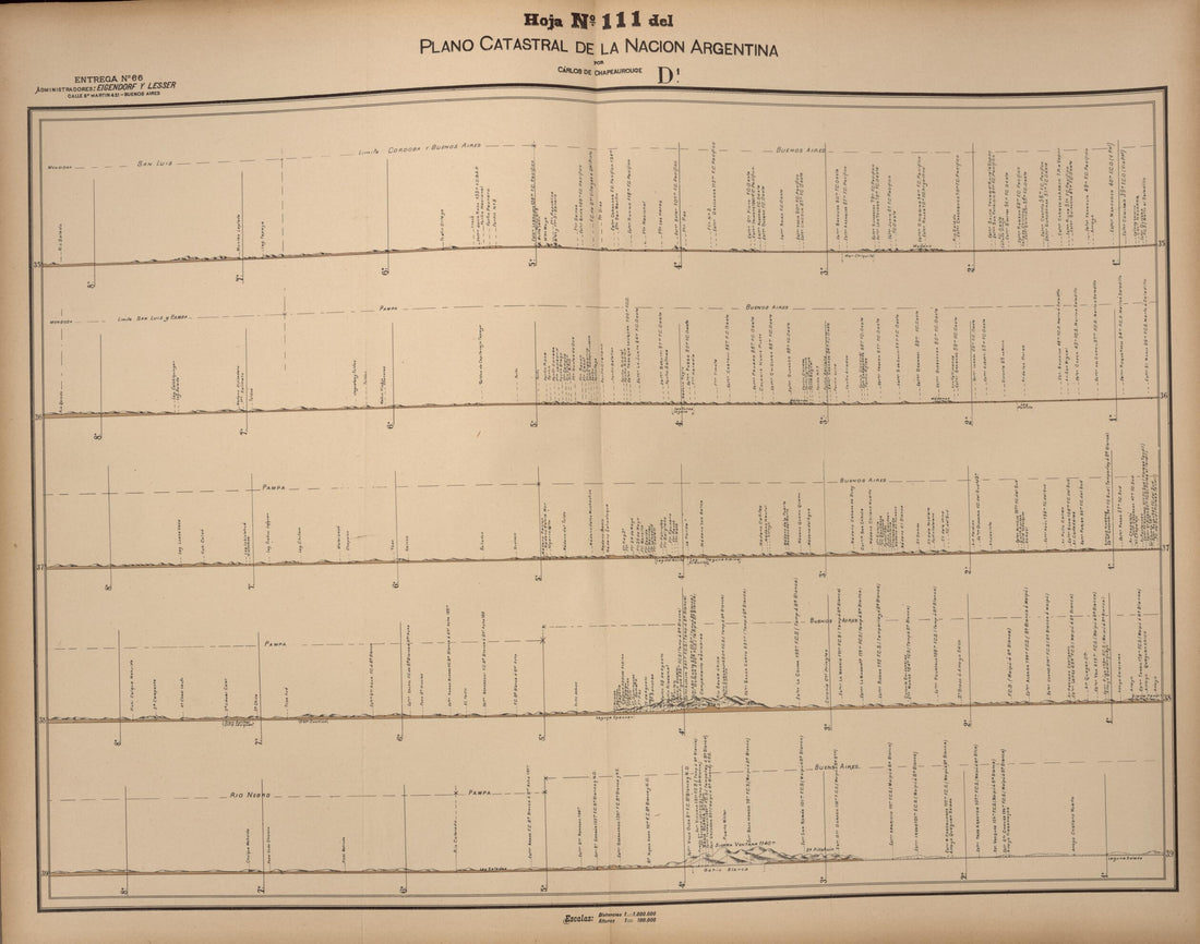 This old map of Plano Catastral De La Nacion Hoja No. 111 from República Argentina from 1905 was created by Carlos De Chapeaurouge in 1905