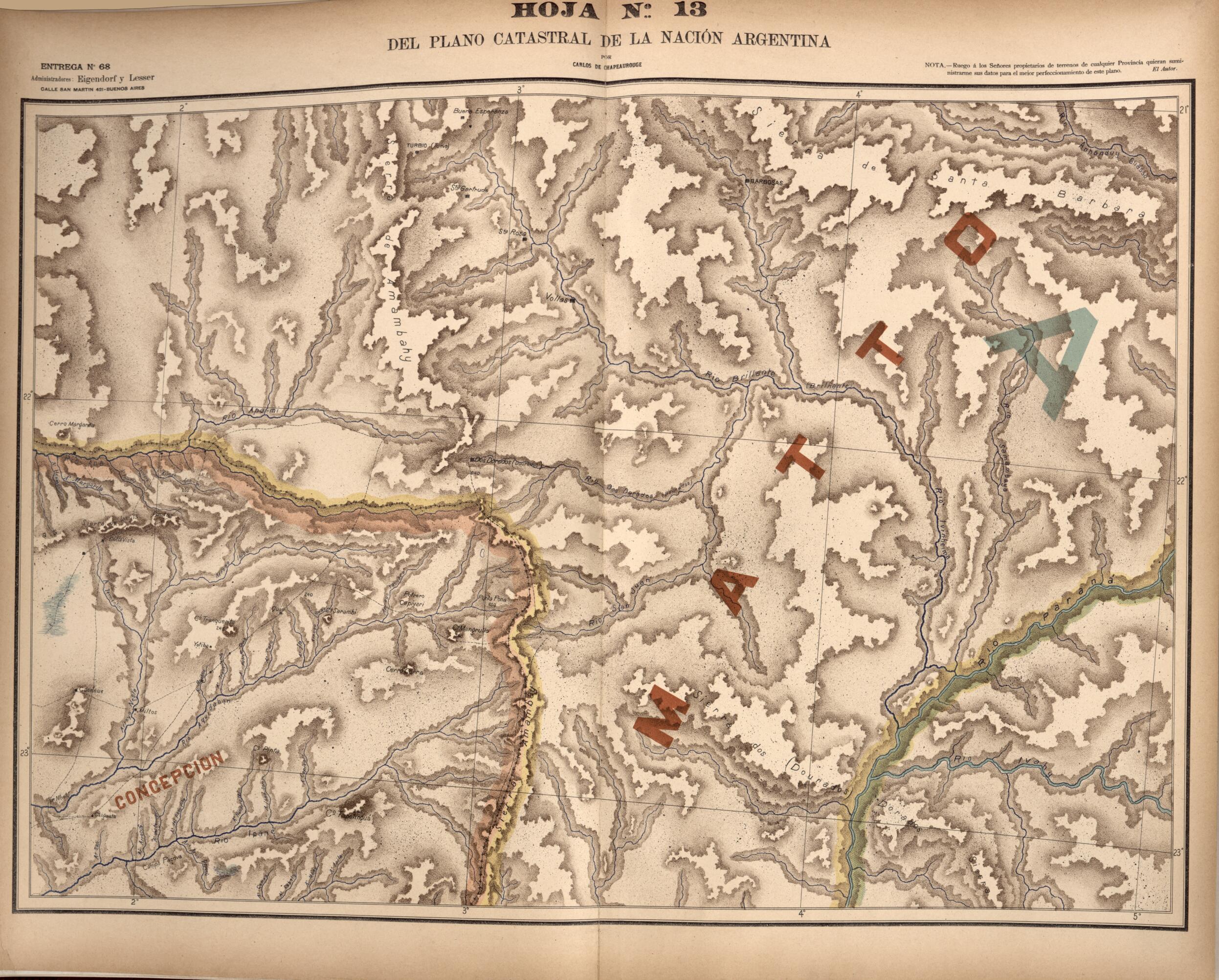 This old map of Plano Catastral De La Nacion Hoja No. 13 from República Argentina from 1905 was created by Carlos De Chapeaurouge in 1905