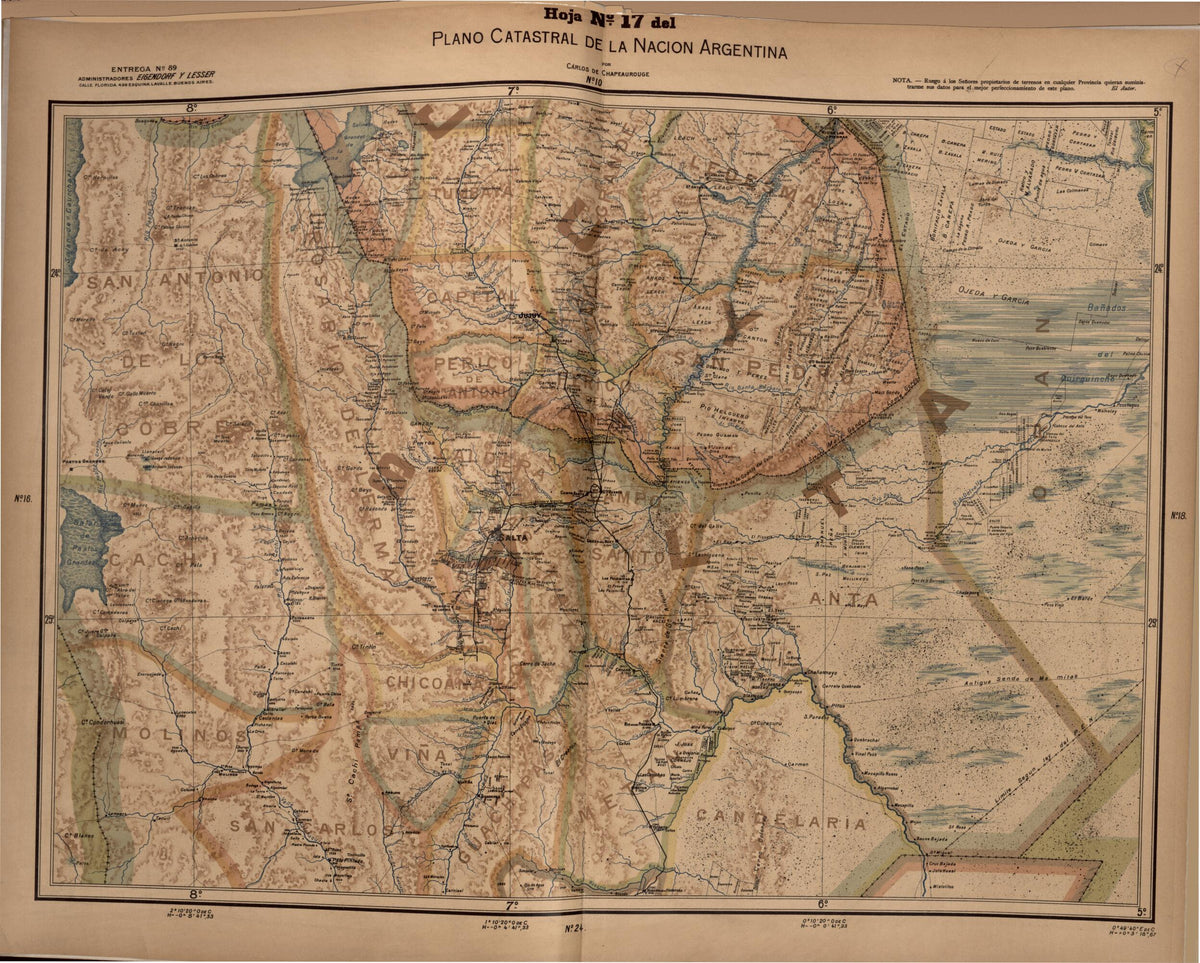 Plano Catastral De La Nacion Hoja No. 17 from República Argentina 1905 by Relic Map Company