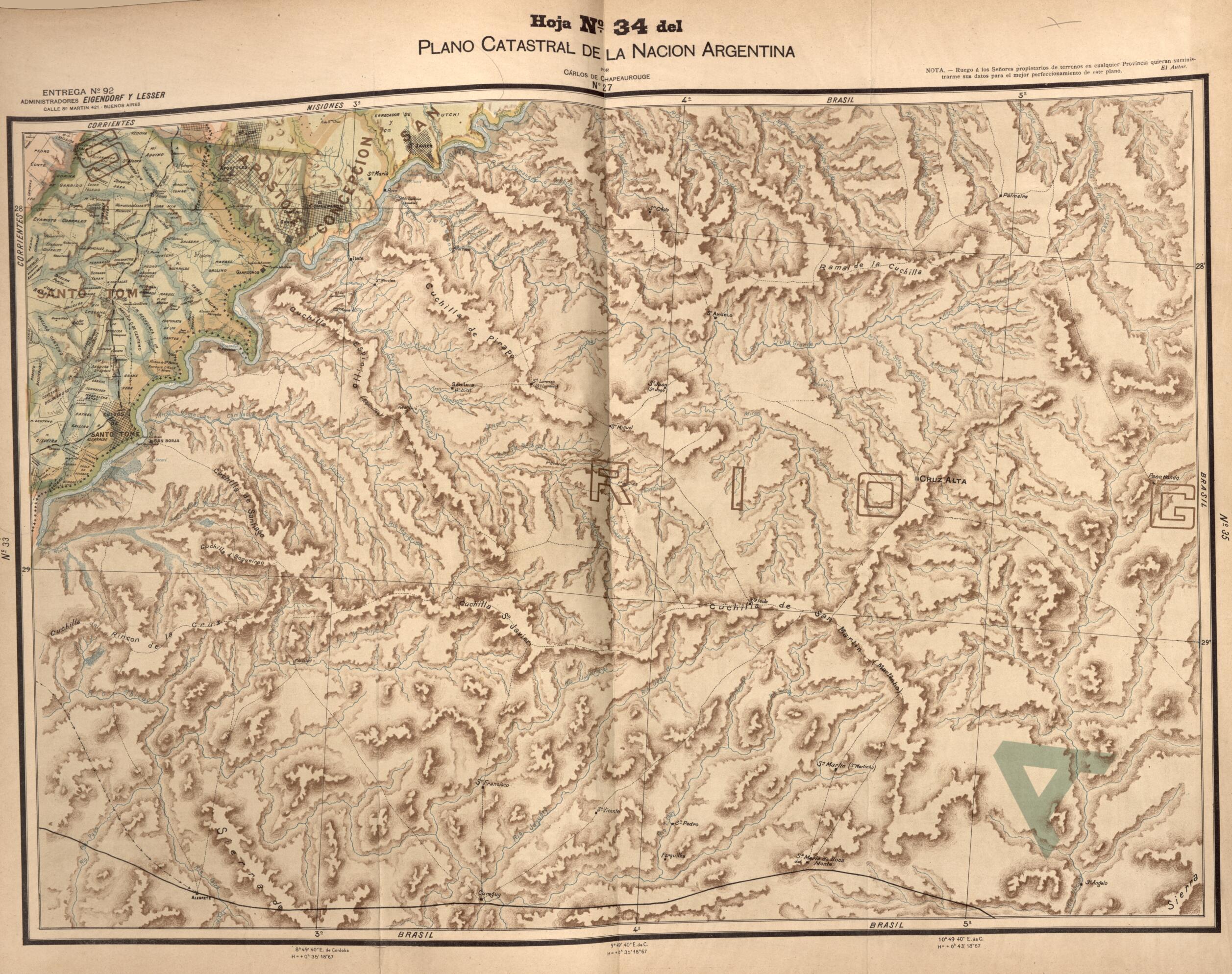 This old map of Plano Catastral De La Nacion Hoja No. 34 from República Argentina from 1905 was created by Carlos De Chapeaurouge in 1905