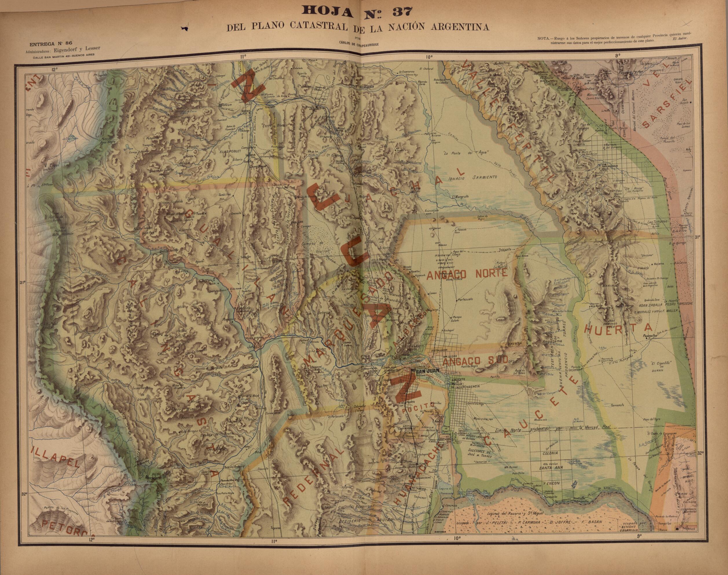 This old map of Plano Catastral De La Nacion Hoja No. 37 from República Argentina from 1905 was created by Carlos De Chapeaurouge in 1905