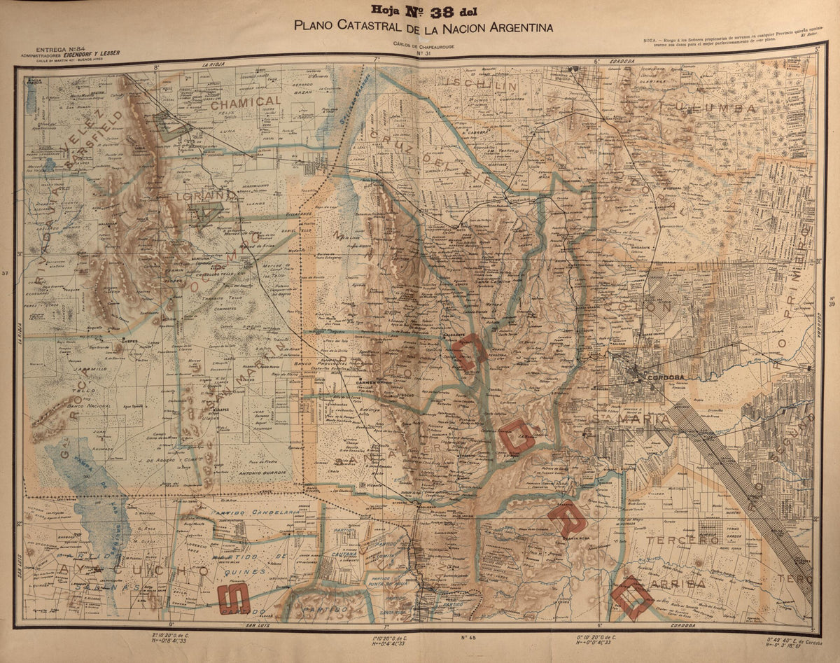 Plano Catastral De La Nacion Hoja No. 38 from República Argentina 1905 by Relic Map Company