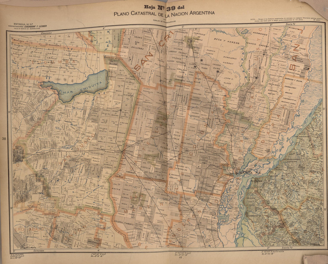 This old map of Plano Catastral De La Nacion Hoja No. 39 from República Argentina from 1905 was created by Carlos De Chapeaurouge in 1905