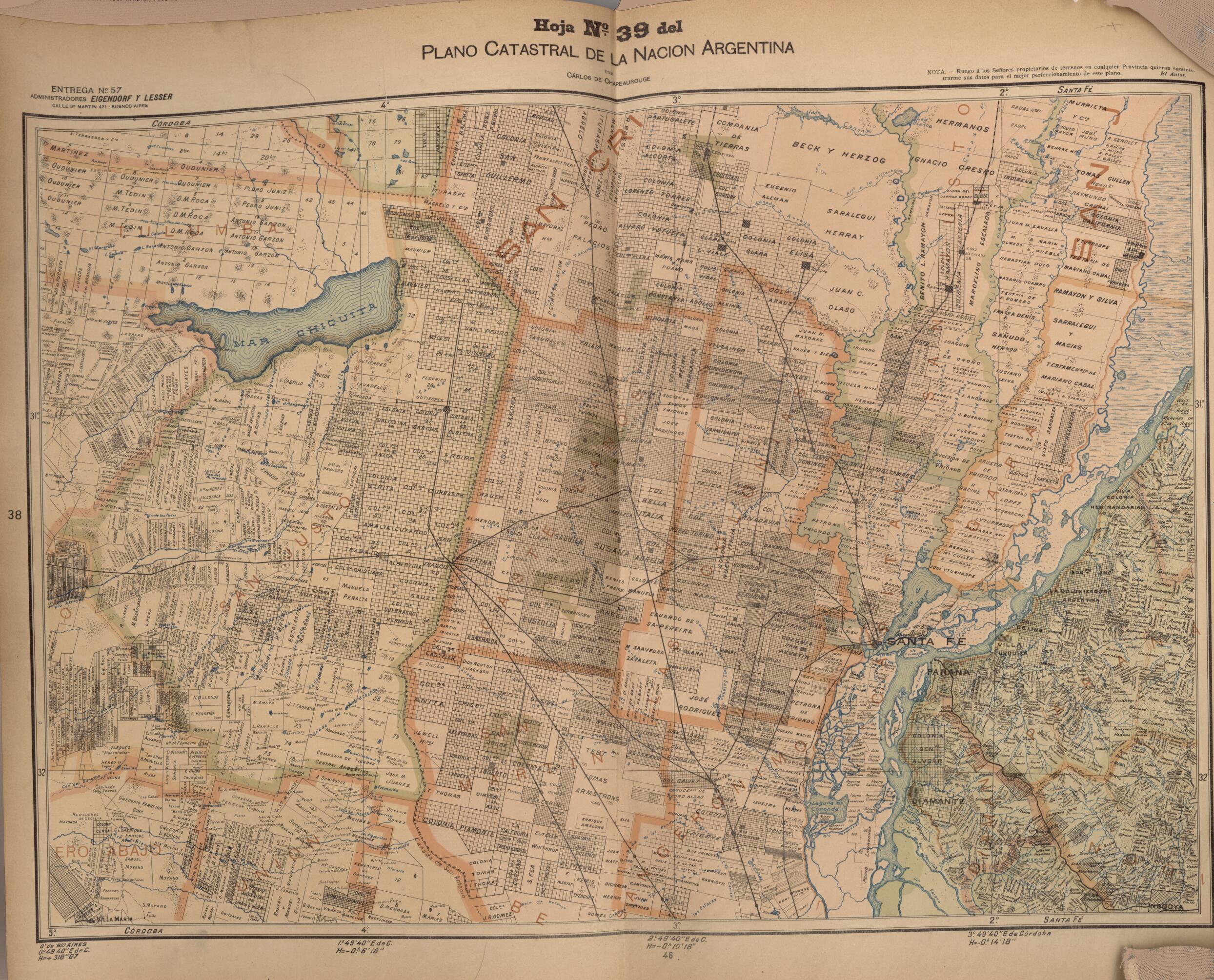 This old map of Plano Catastral De La Nacion Hoja No. 39 from República Argentina from 1905 was created by Carlos De Chapeaurouge in 1905