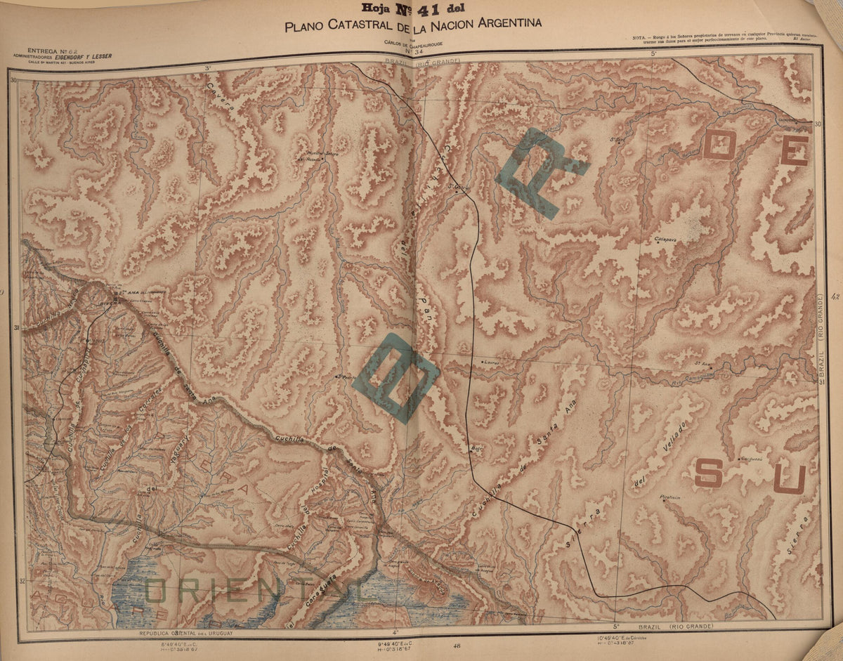 Plano Catastral De La Nacion Hoja No. 41 from República Argentina 1905 by Relic Map Company