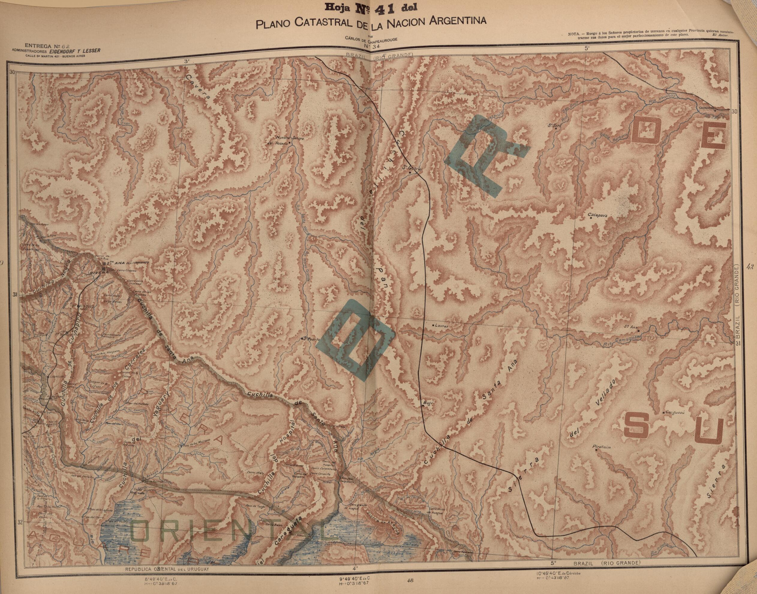 This old map of Plano Catastral De La Nacion Hoja No. 41 from República Argentina from 1905 was created by Carlos De Chapeaurouge in 1905