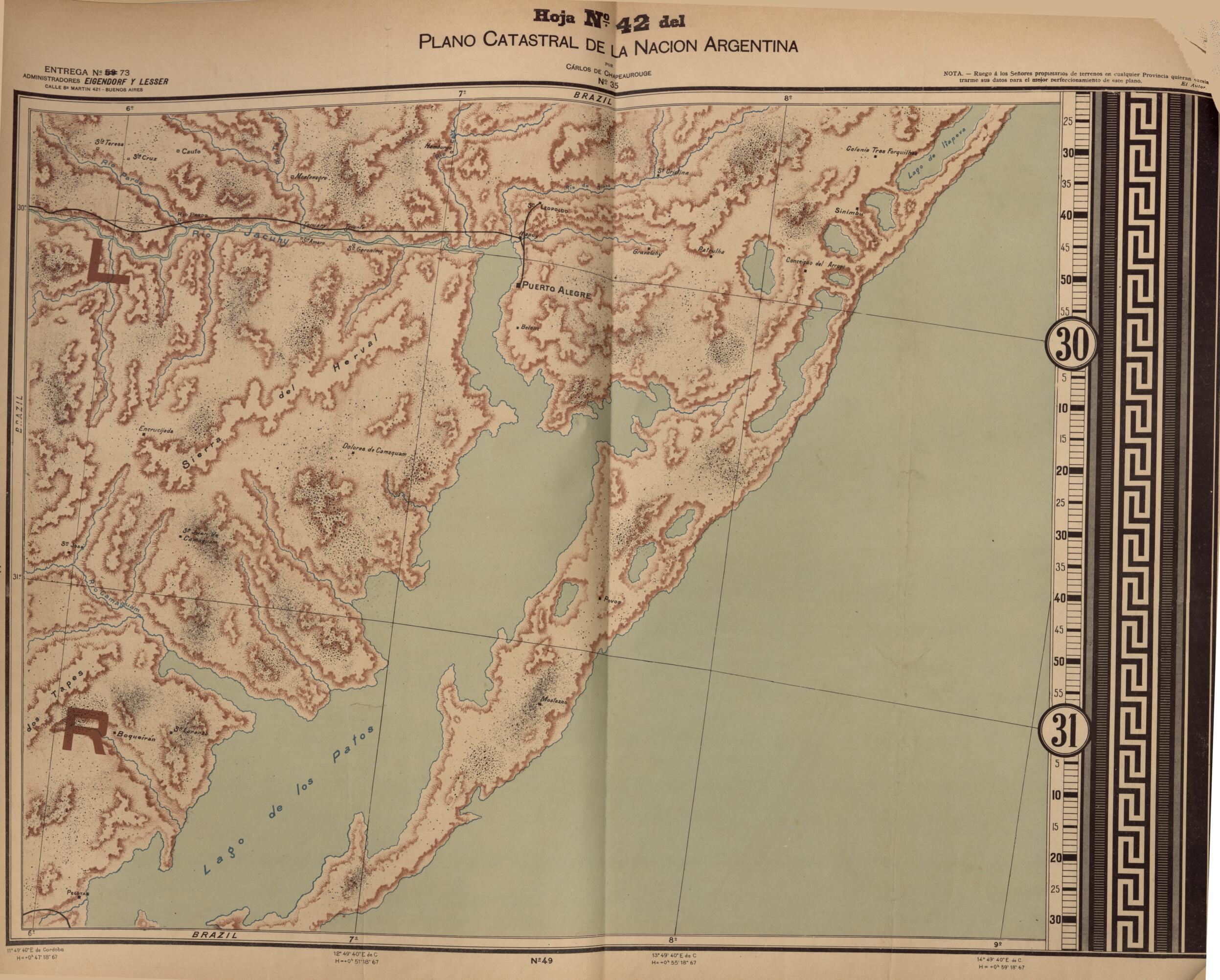 This old map of Plano Catastral De La Nacion Hoja No. 42 from República Argentina from 1905 was created by Carlos De Chapeaurouge in 1905