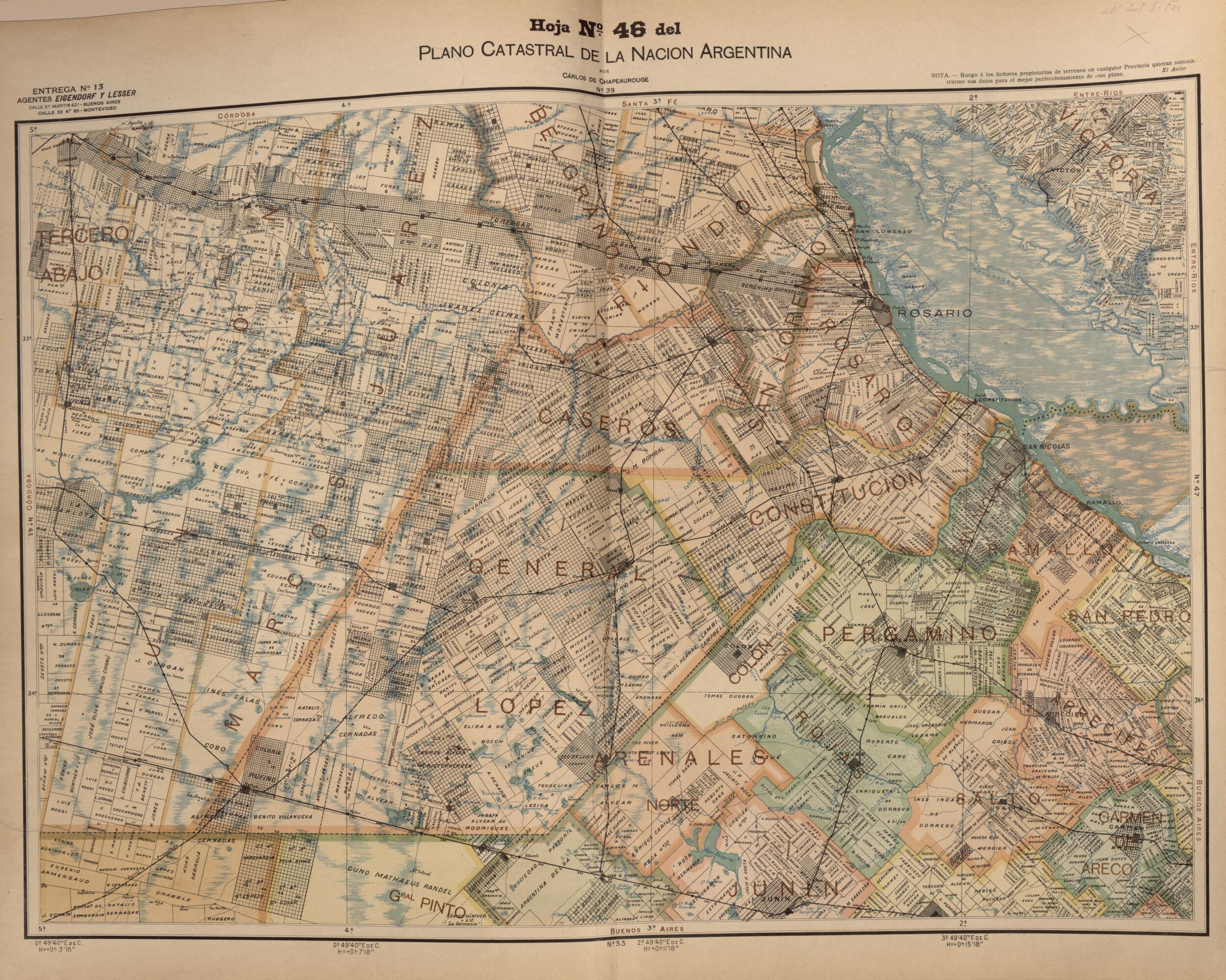 This old map of Plano Catastral De La Nacion Hoja No. 46 from República Argentina from 1905 was created by Carlos De Chapeaurouge in 1905